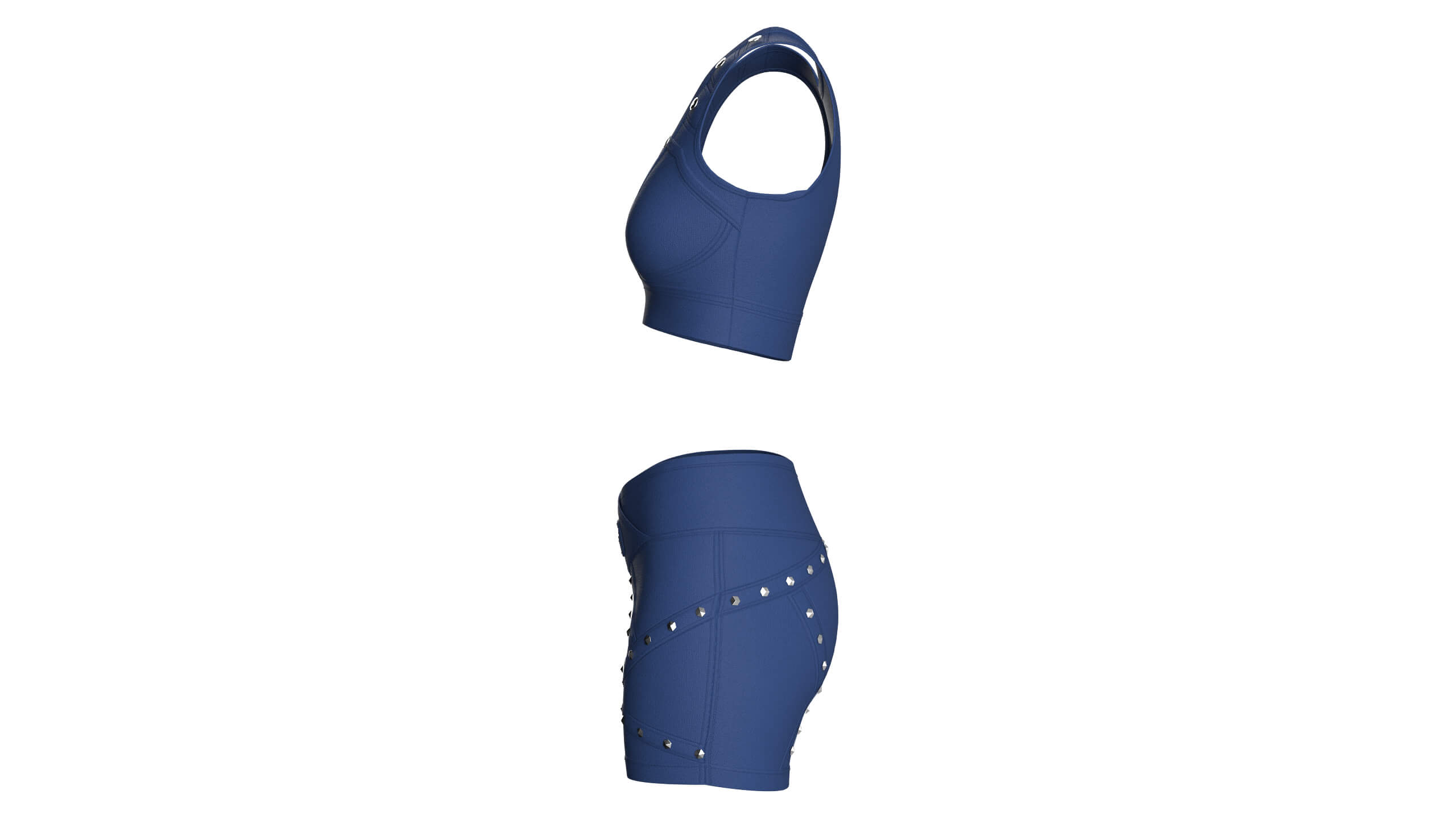 Girls Snap Strap Crop Top with Wrap Waist Shorts 3D Model