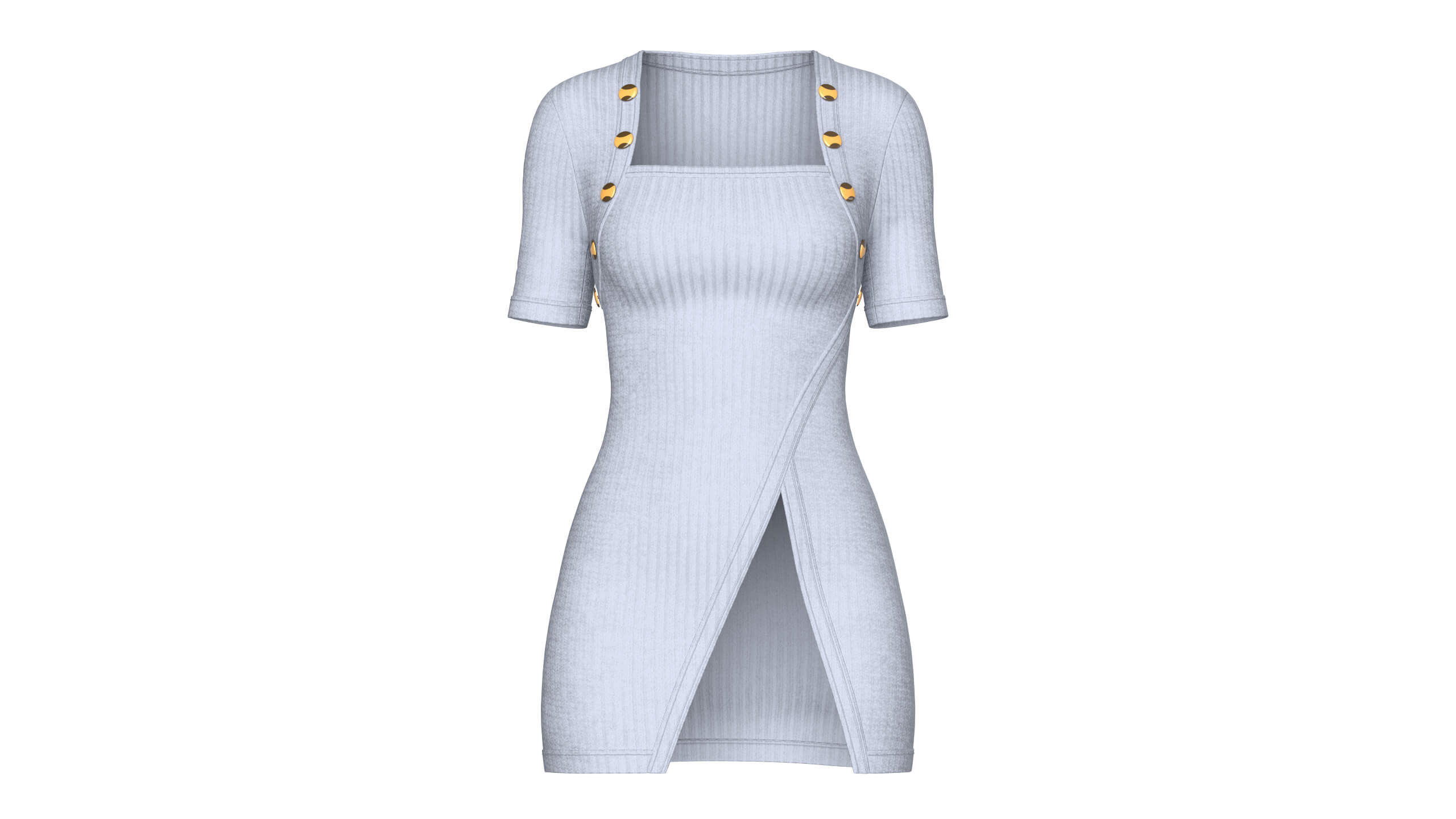 Girls Square-Neck Ribbed Mini Dress 3D Model