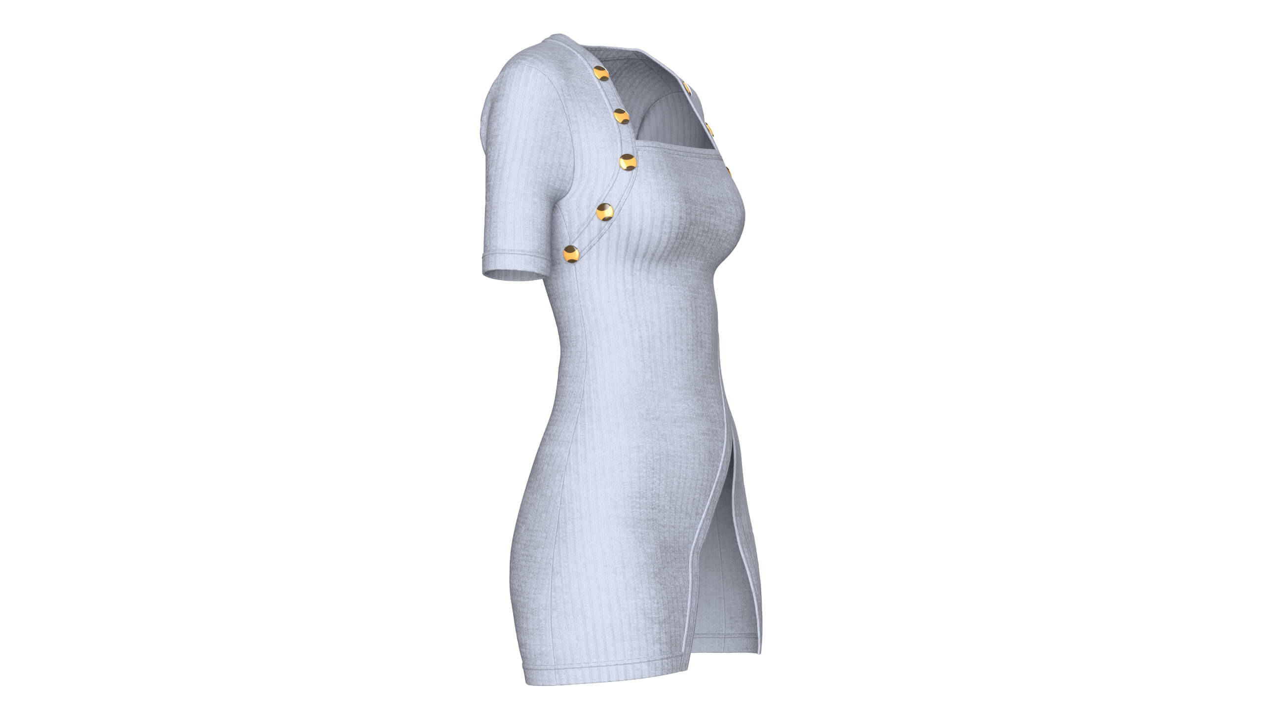 Girls Square-Neck Ribbed Mini Dress 3D Model