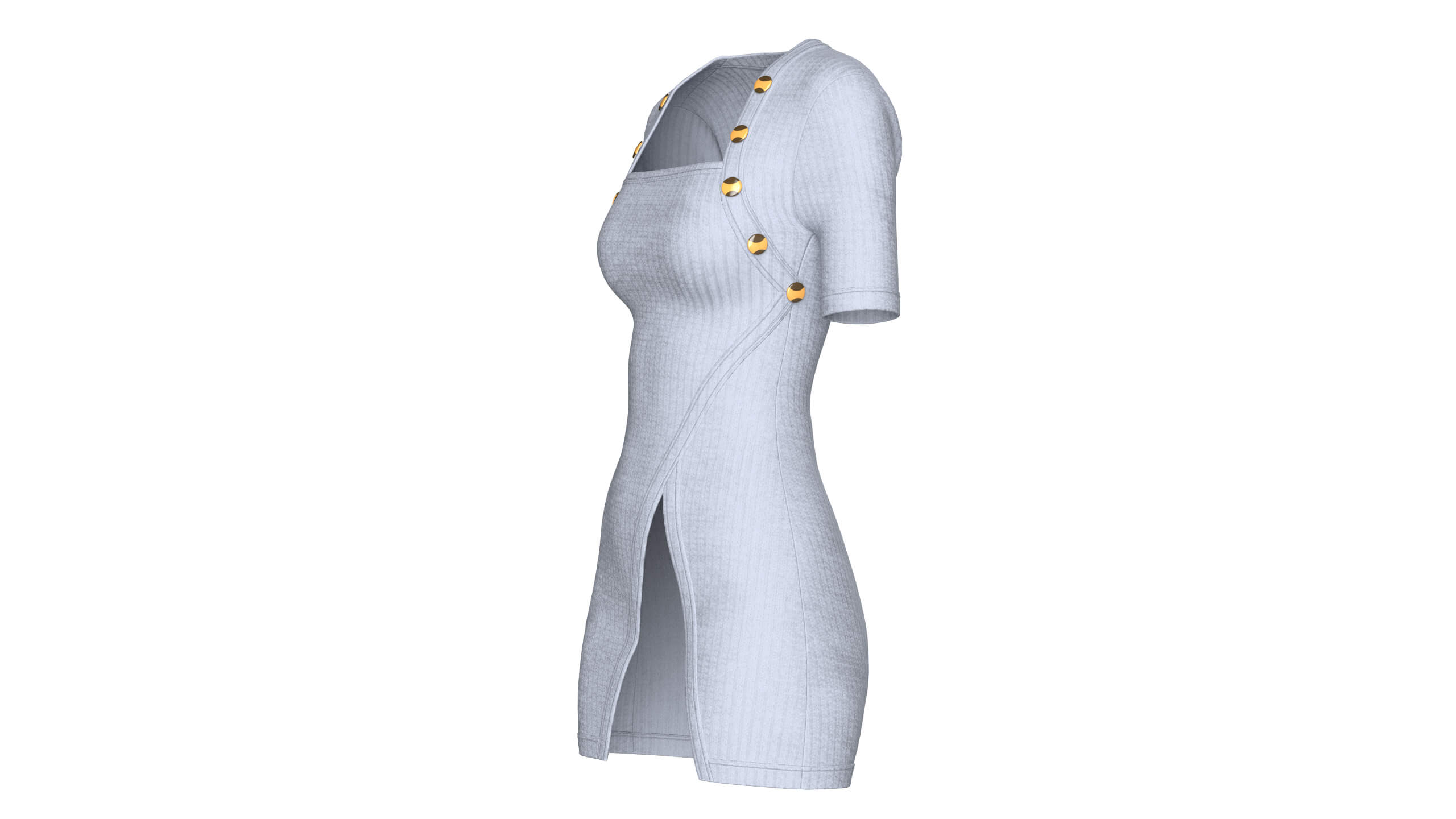 Girls Square-Neck Ribbed Mini Dress 3D Model