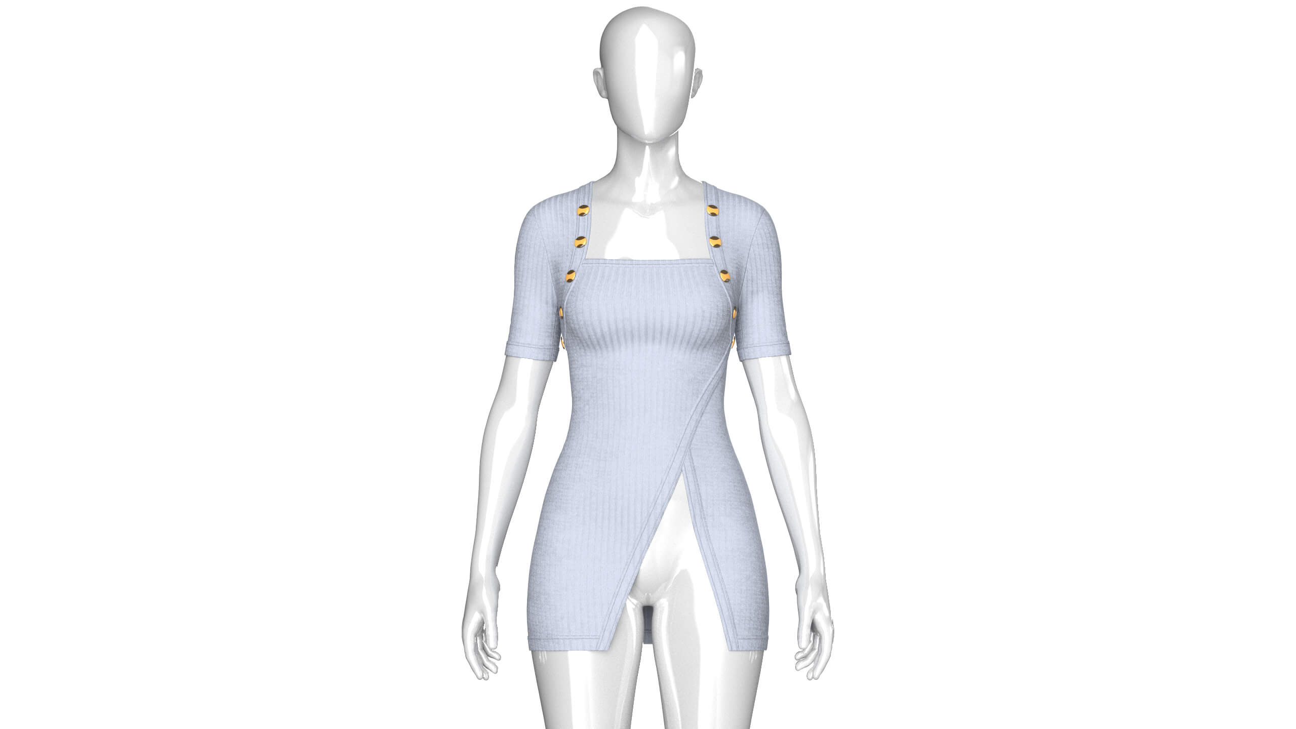 Girls Square-Neck Ribbed Mini Dress 3D Model