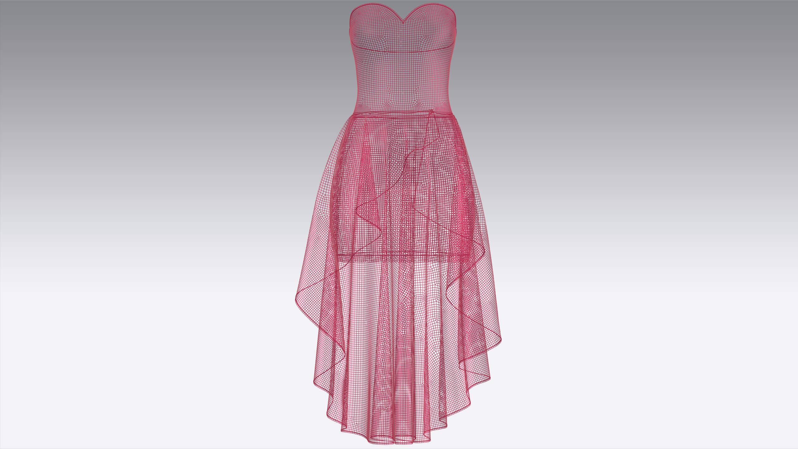 Girls Strapless Sweetheart High-Low Ruffle Gown 3D Model