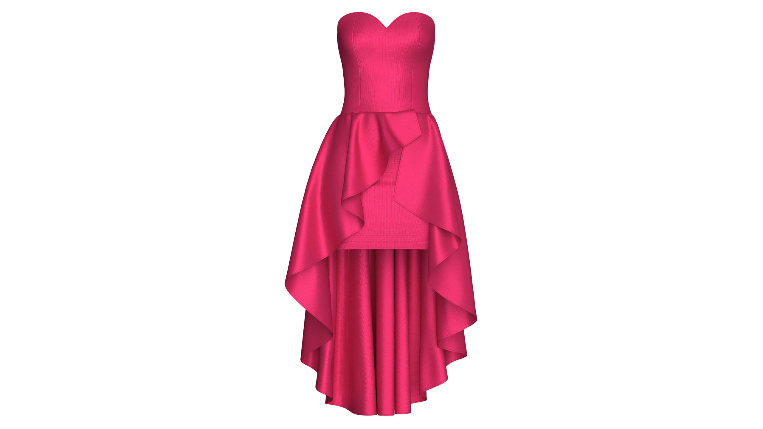 Girls Strapless Sweetheart High-Low Ruffle Gown 3D Model