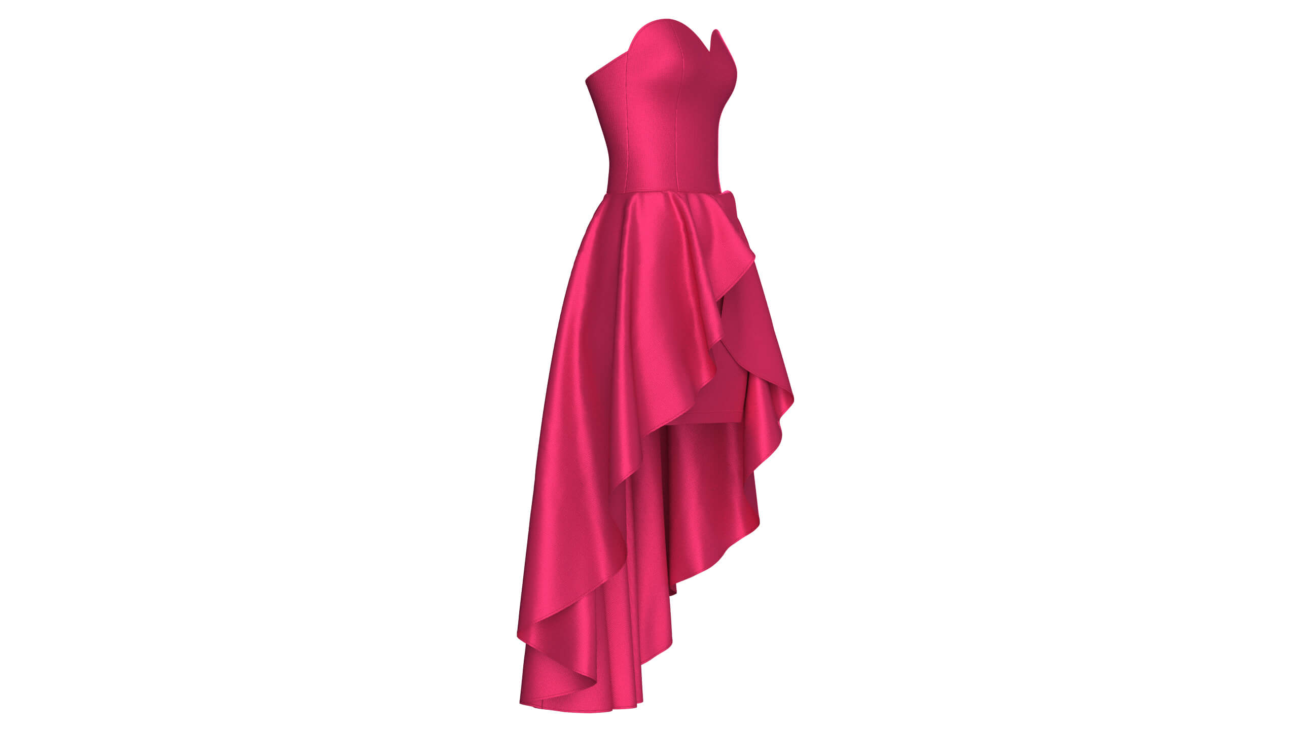 Girls Strapless Sweetheart High-Low Ruffle Gown 3D Model