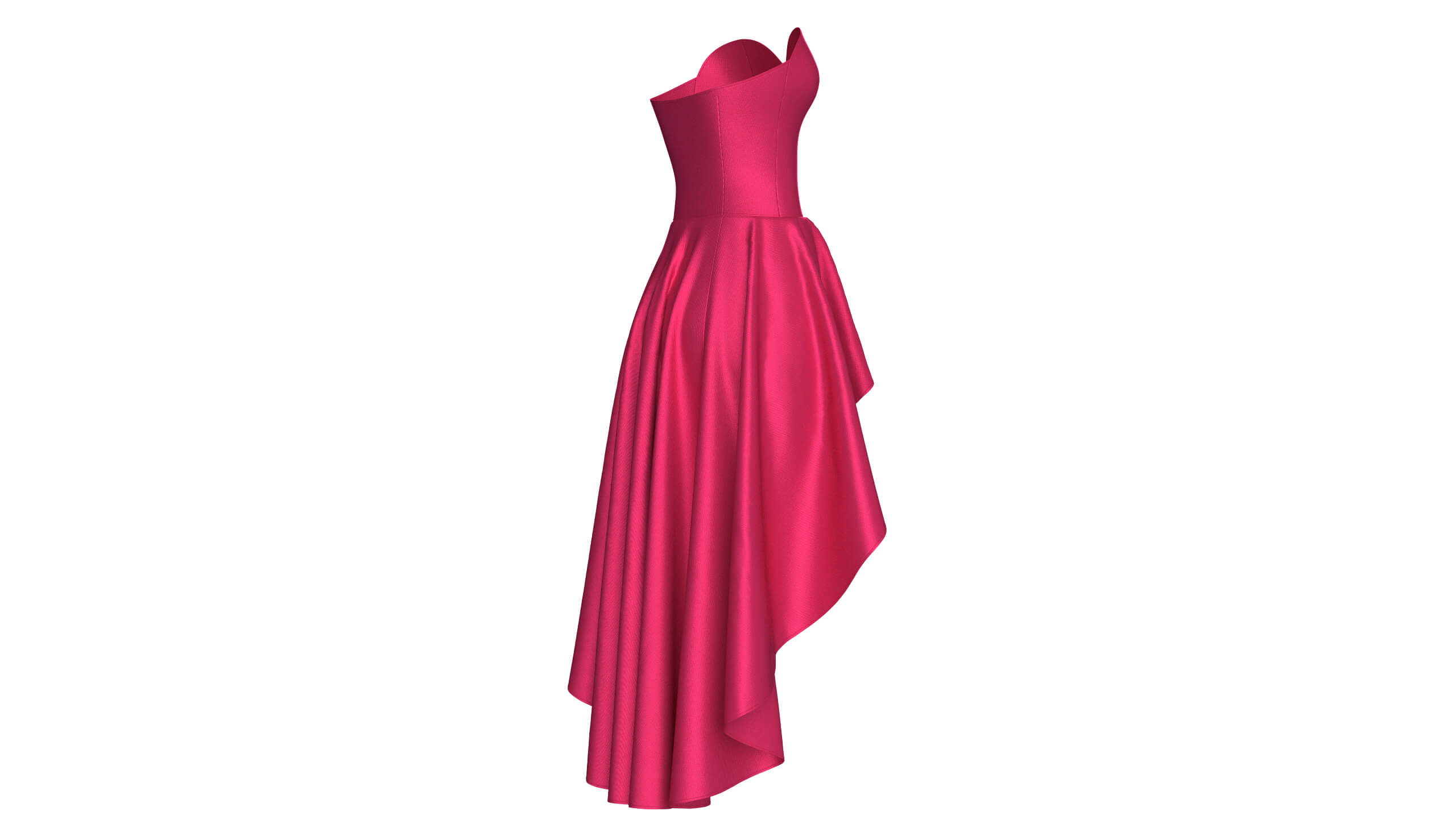 Girls Strapless Sweetheart High-Low Ruffle Gown 3D Model
