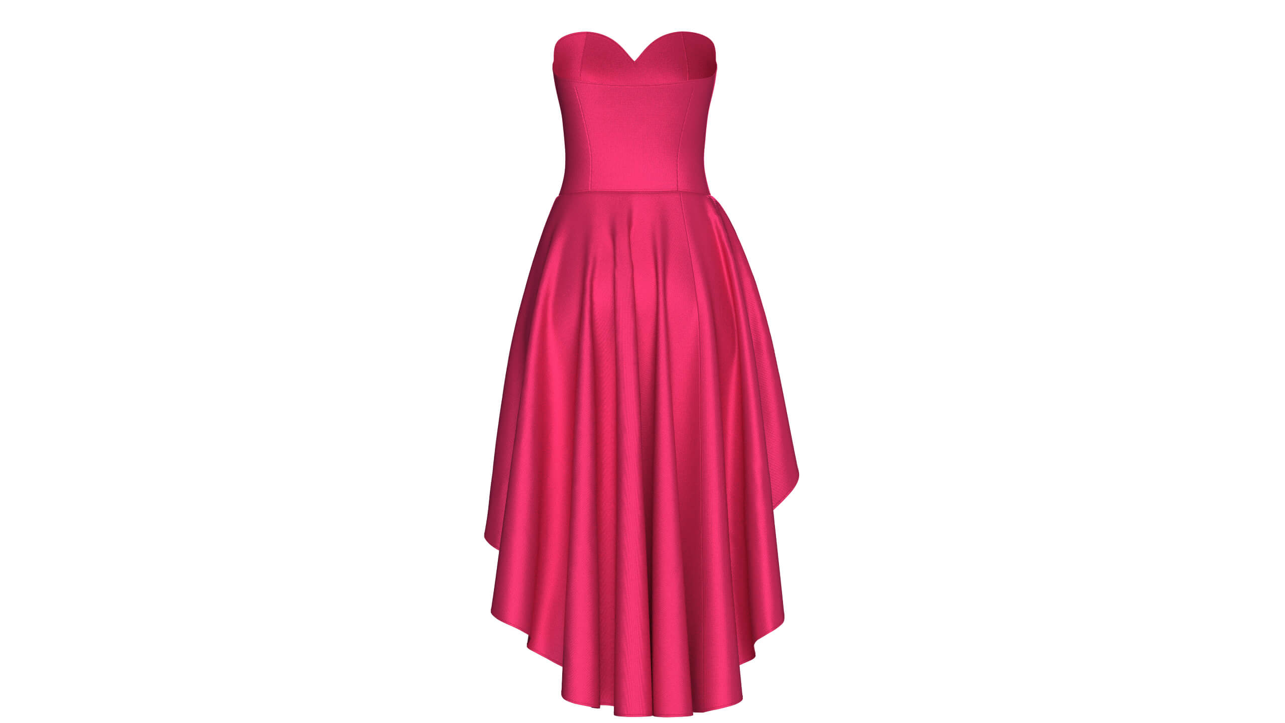 Girls Strapless Sweetheart High-Low Ruffle Gown 3D Model