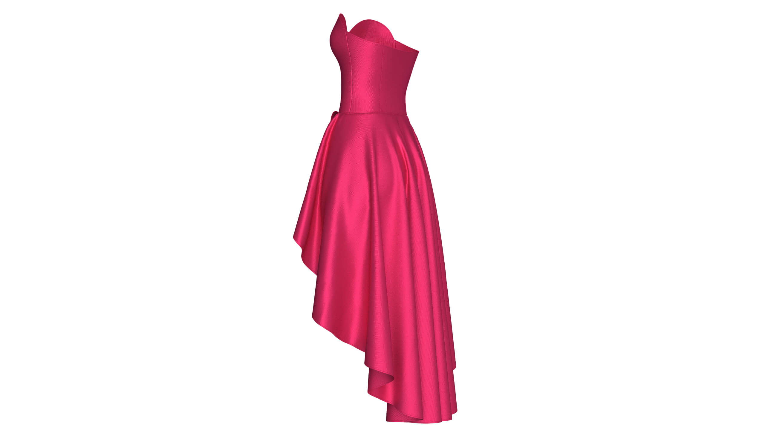 Girls Strapless Sweetheart High-Low Ruffle Gown 3D Model