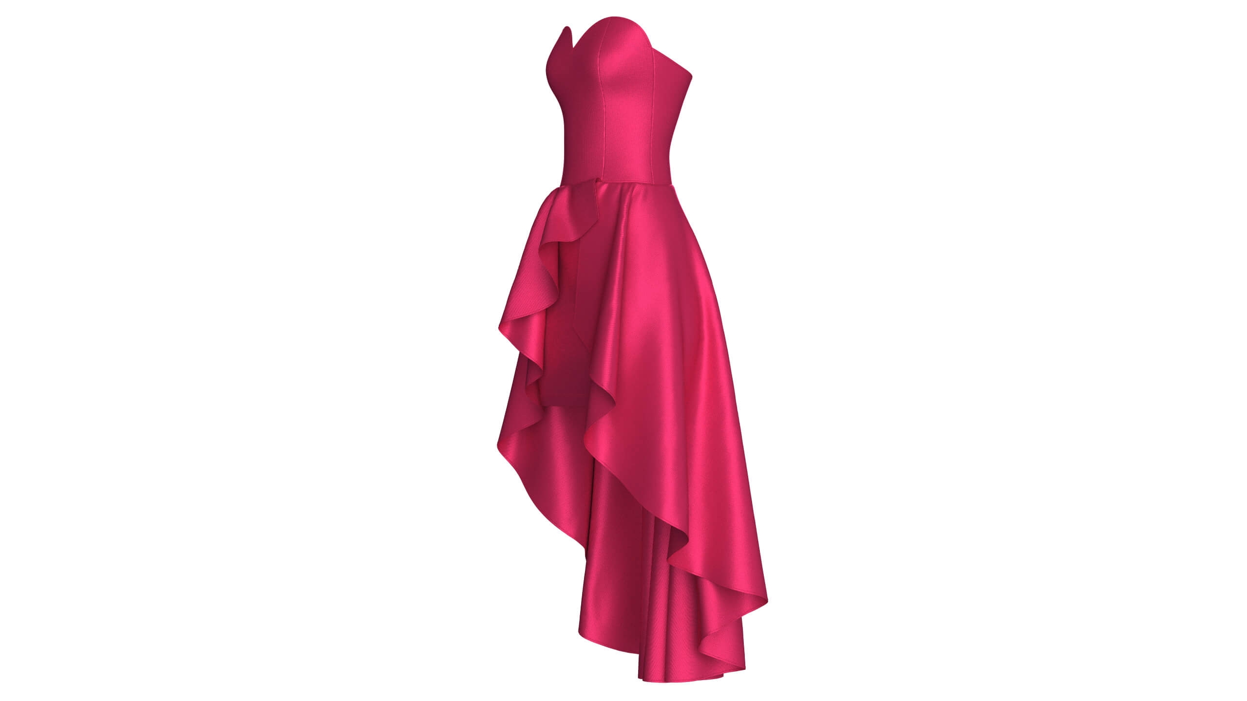 Girls Strapless Sweetheart High-Low Ruffle Gown 3D Model