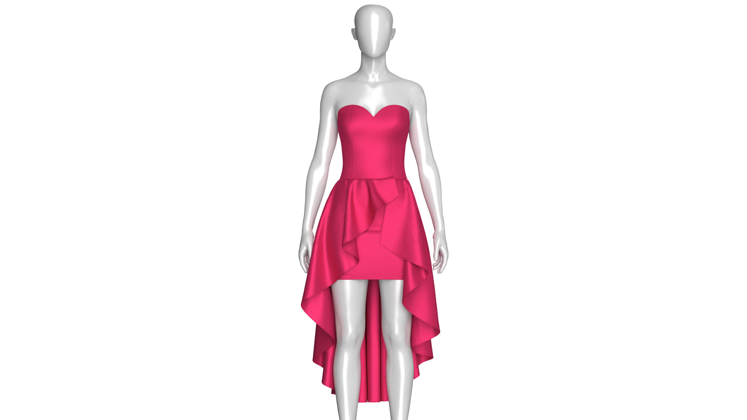 Girls Strapless Sweetheart High-Low Ruffle Gown 3D Model