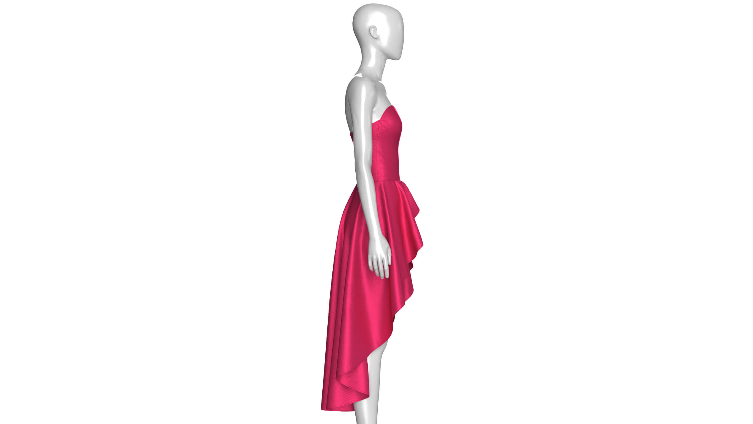 Girls Strapless Sweetheart High-Low Ruffle Gown 3D Model