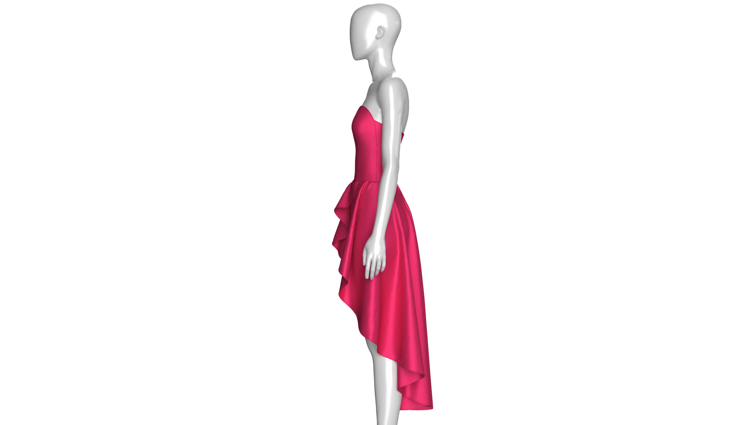 Girls Strapless Sweetheart High-Low Ruffle Gown 3D Model