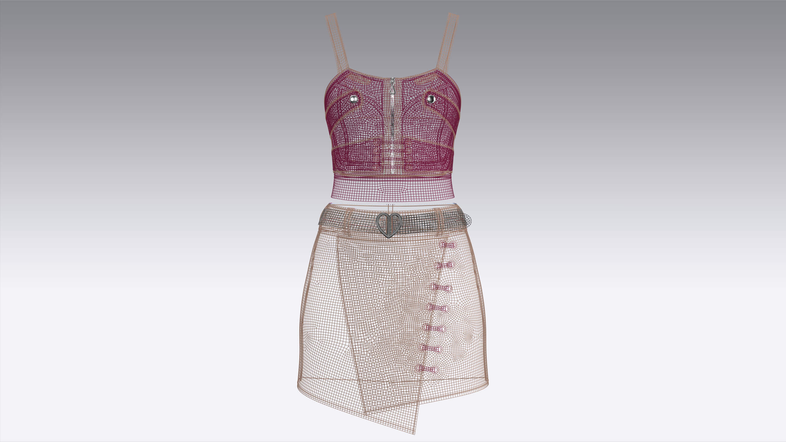 Girls Strappy Crop Top with Mini Skirt - Outfit 3D Model