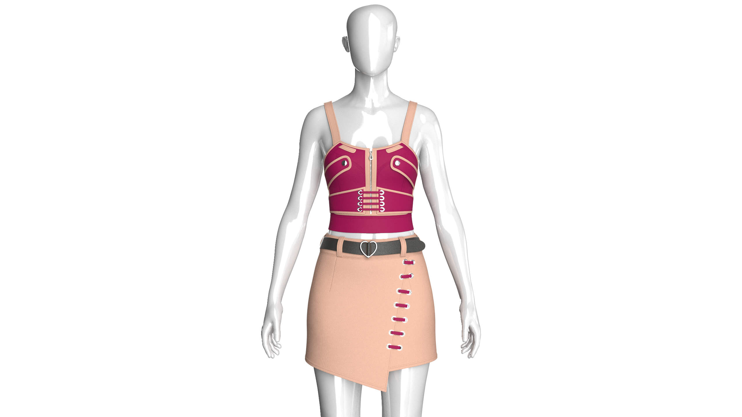 Girls Strappy Crop Top with Mini Skirt - Outfit 3D Model