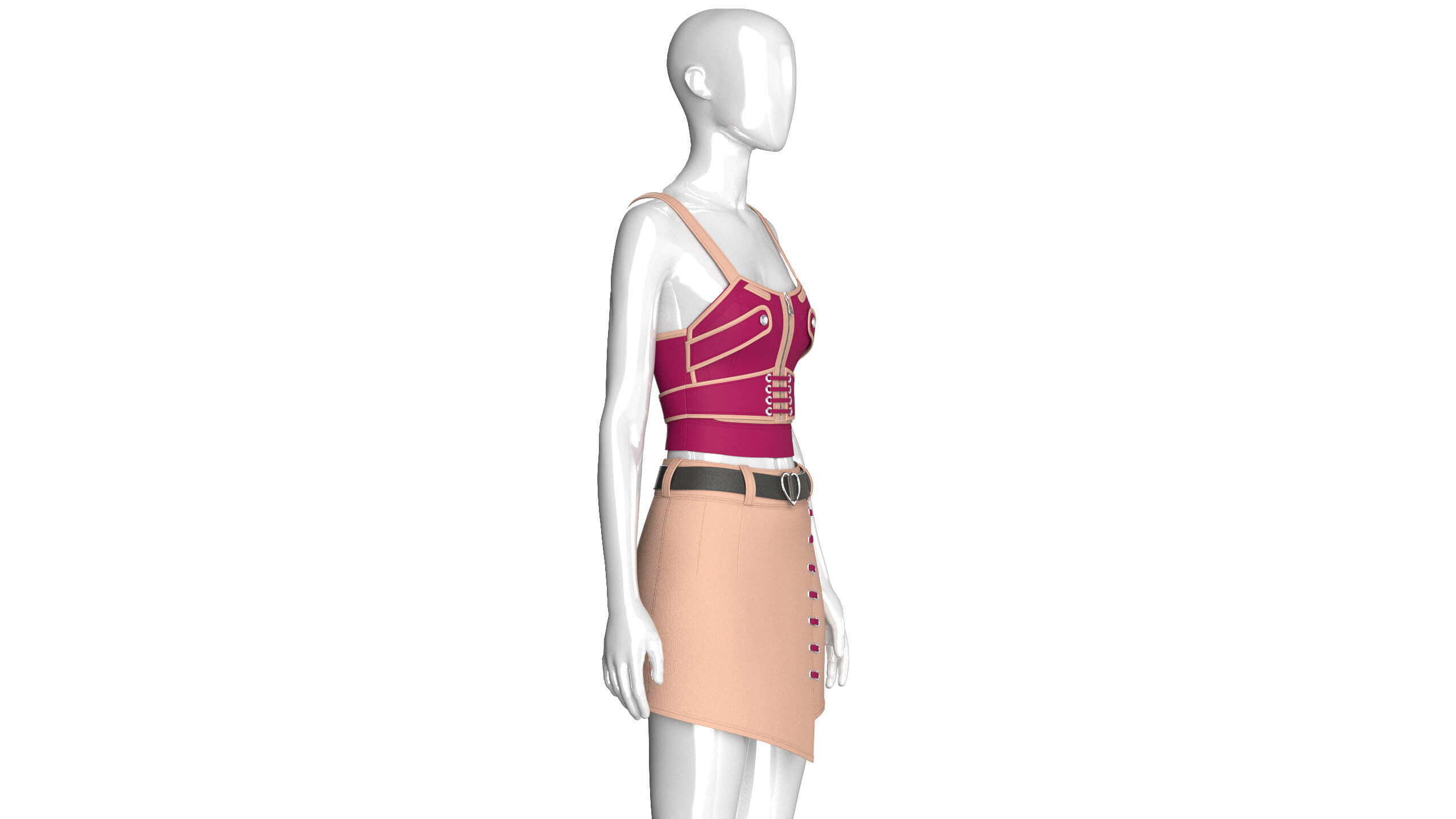 Girls Strappy Crop Top with Mini Skirt - Outfit 3D Model