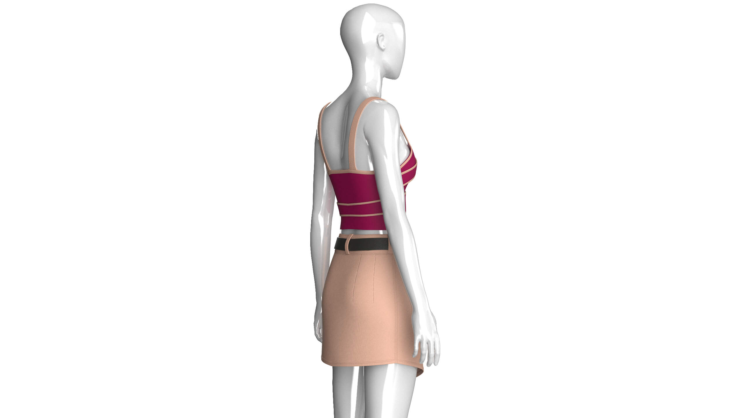 Girls Strappy Crop Top with Mini Skirt - Outfit 3D Model