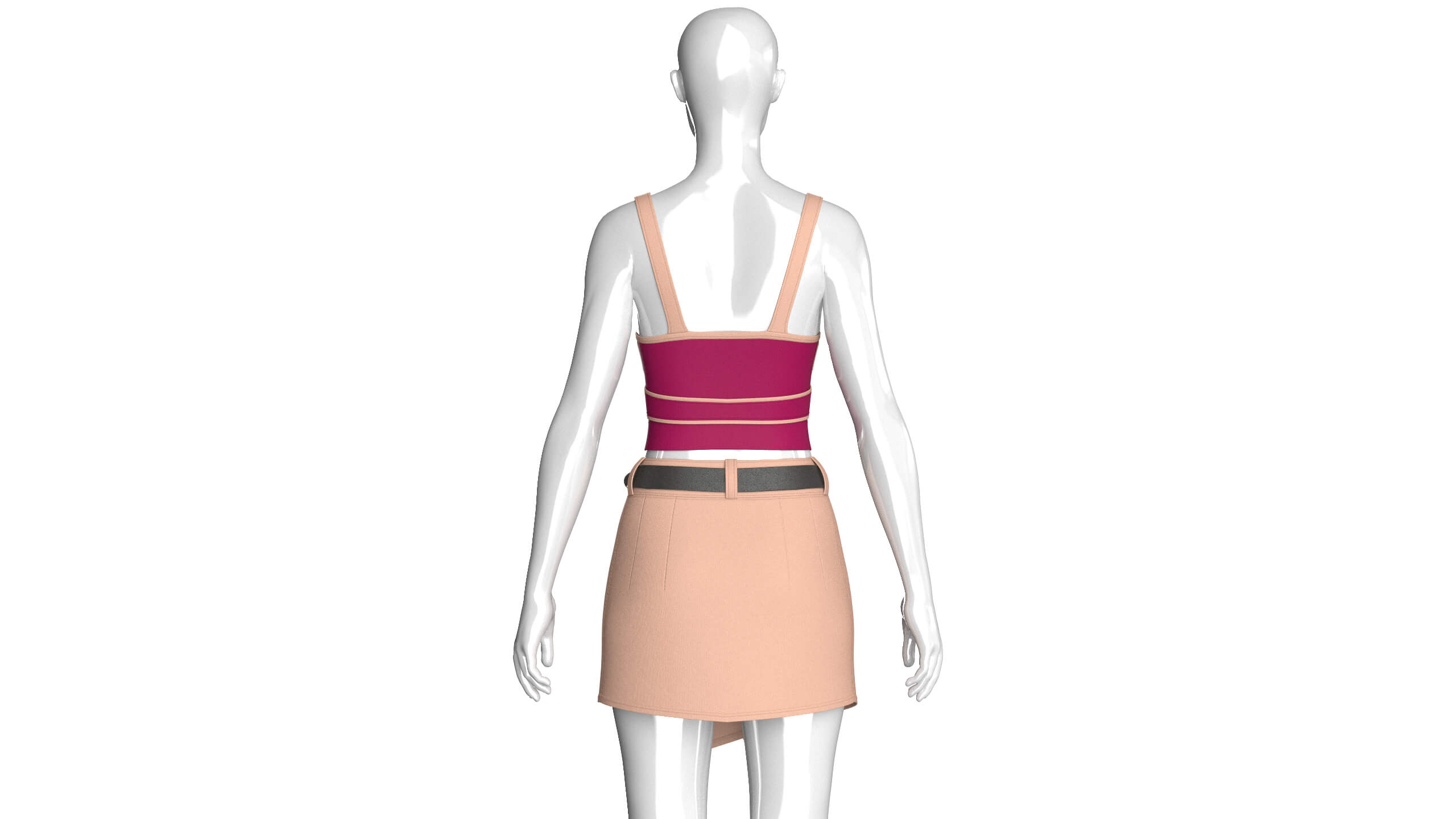 Girls Strappy Crop Top with Mini Skirt - Outfit 3D Model