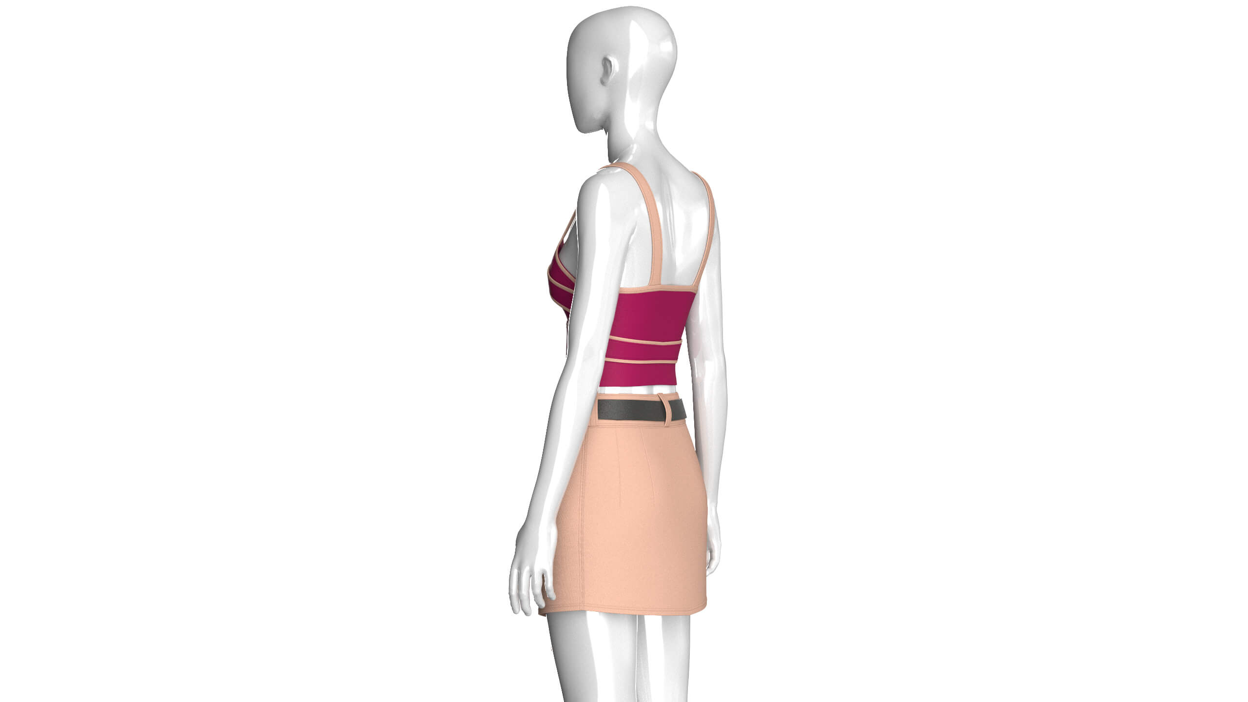 Girls Strappy Crop Top with Mini Skirt - Outfit 3D Model