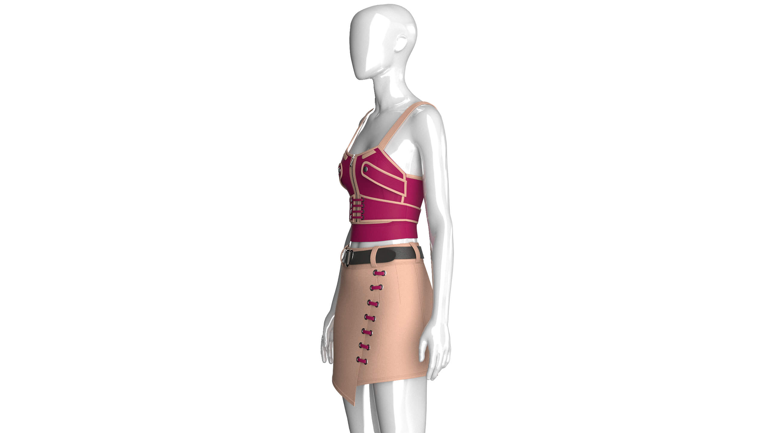 Girls Strappy Crop Top with Mini Skirt - Outfit 3D Model
