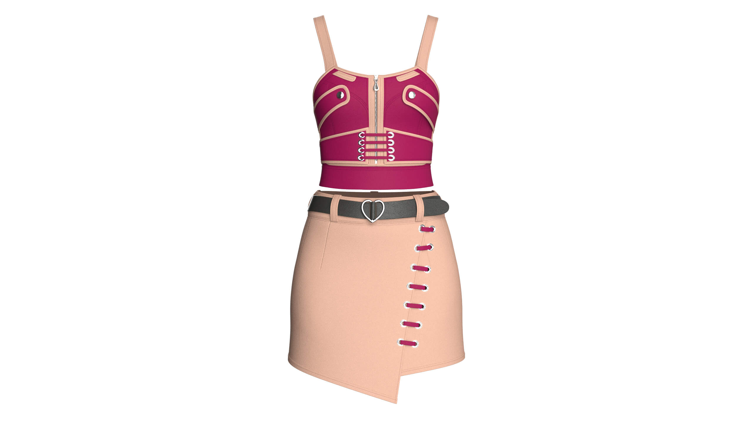 Girls Strappy Crop Top with Mini Skirt - Outfit 3D Model