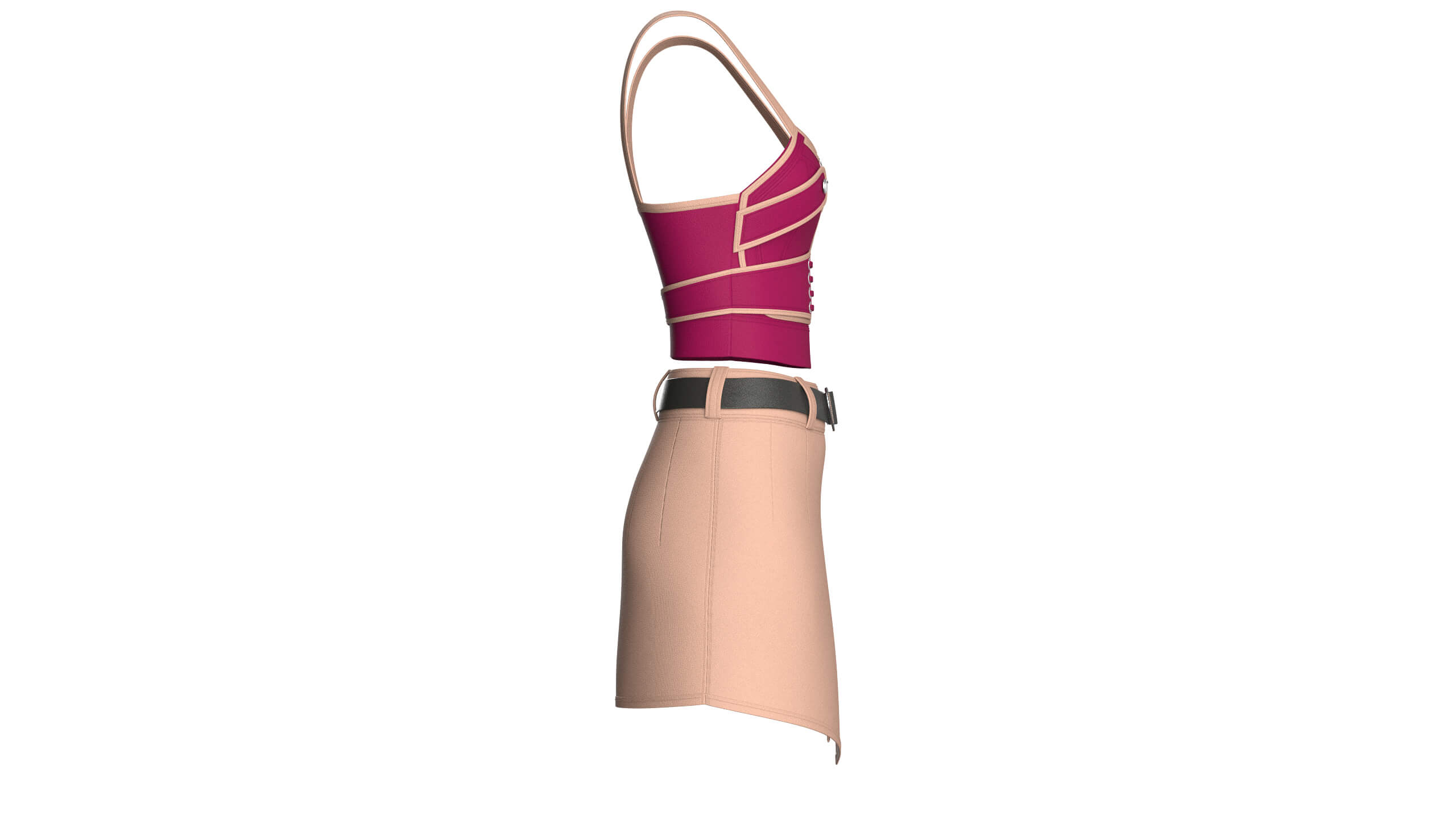 Girls Strappy Crop Top with Mini Skirt - Outfit 3D Model