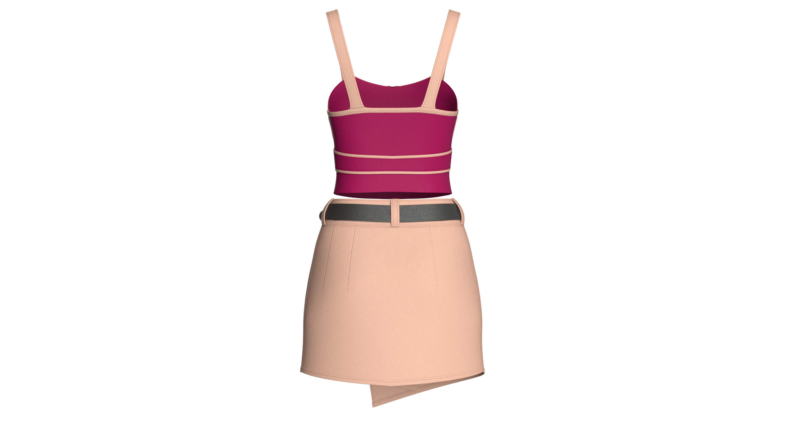 Girls Strappy Crop Top with Mini Skirt - Outfit 3D Model