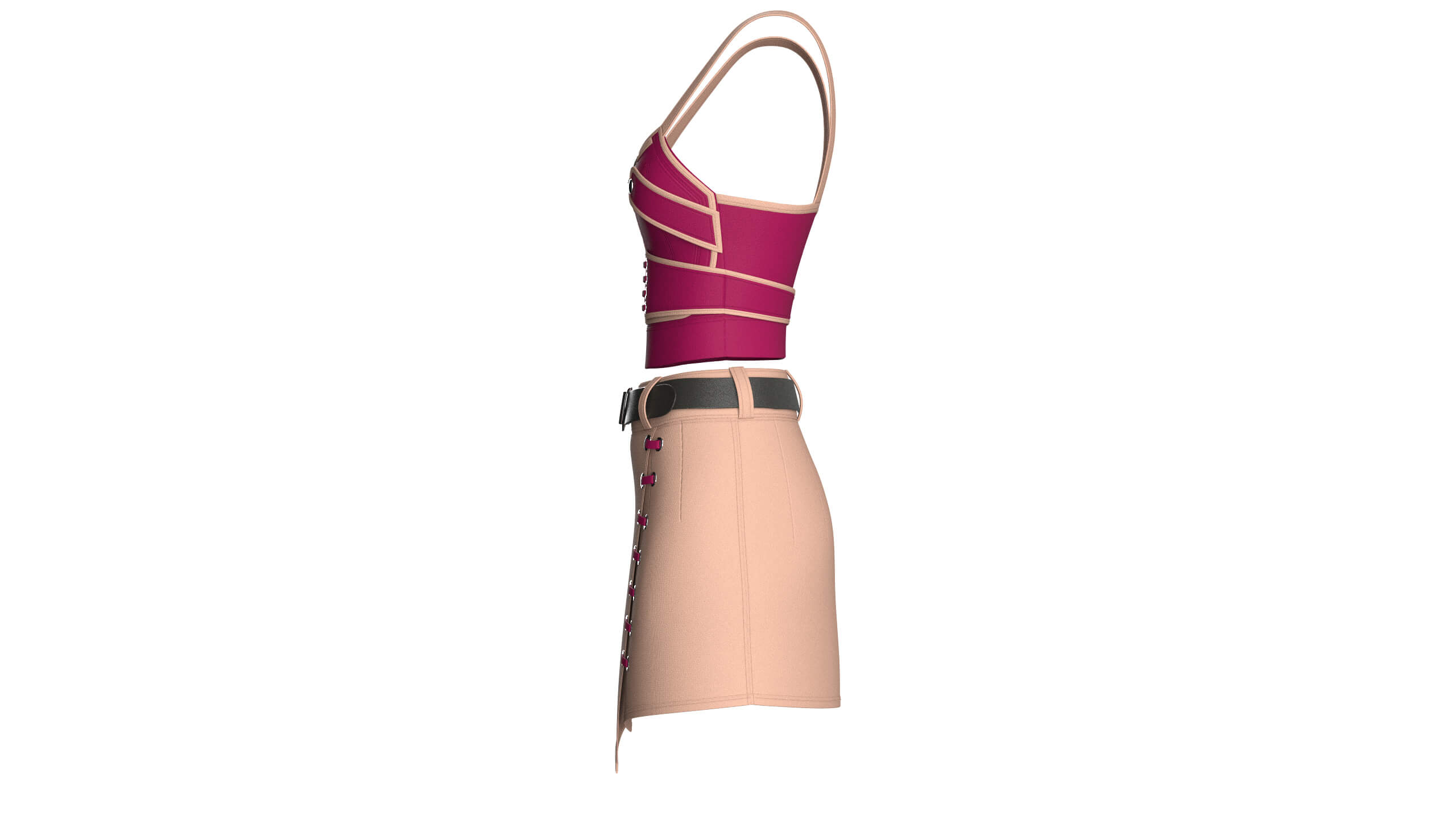 Girls Strappy Crop Top with Mini Skirt - Outfit 3D Model