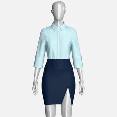 Girls Striped Button up Shirt with Front Slit Skirt - Outfit
