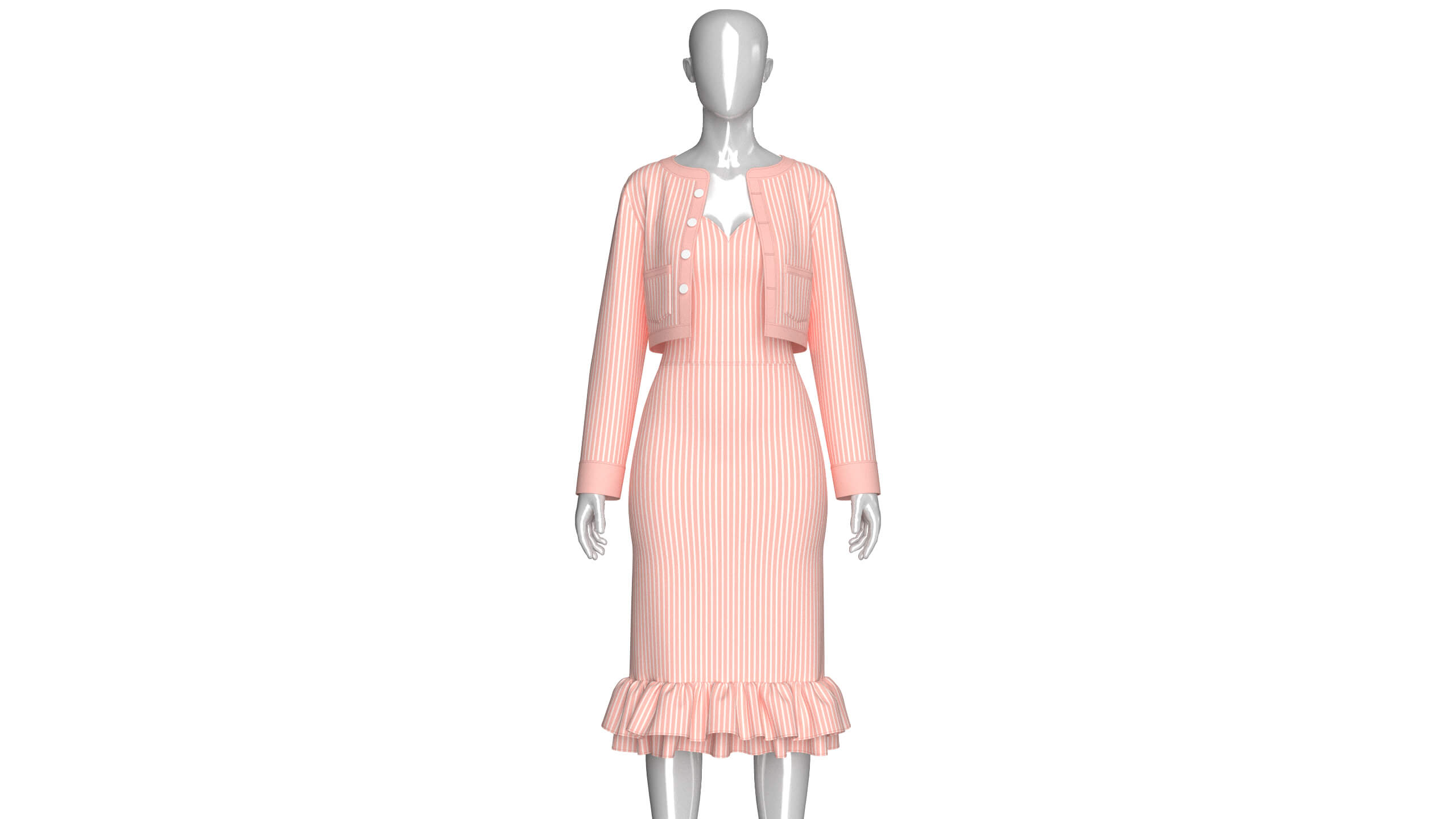 Girls Striped Cropped Cardigan with Midi Dress 3D Model