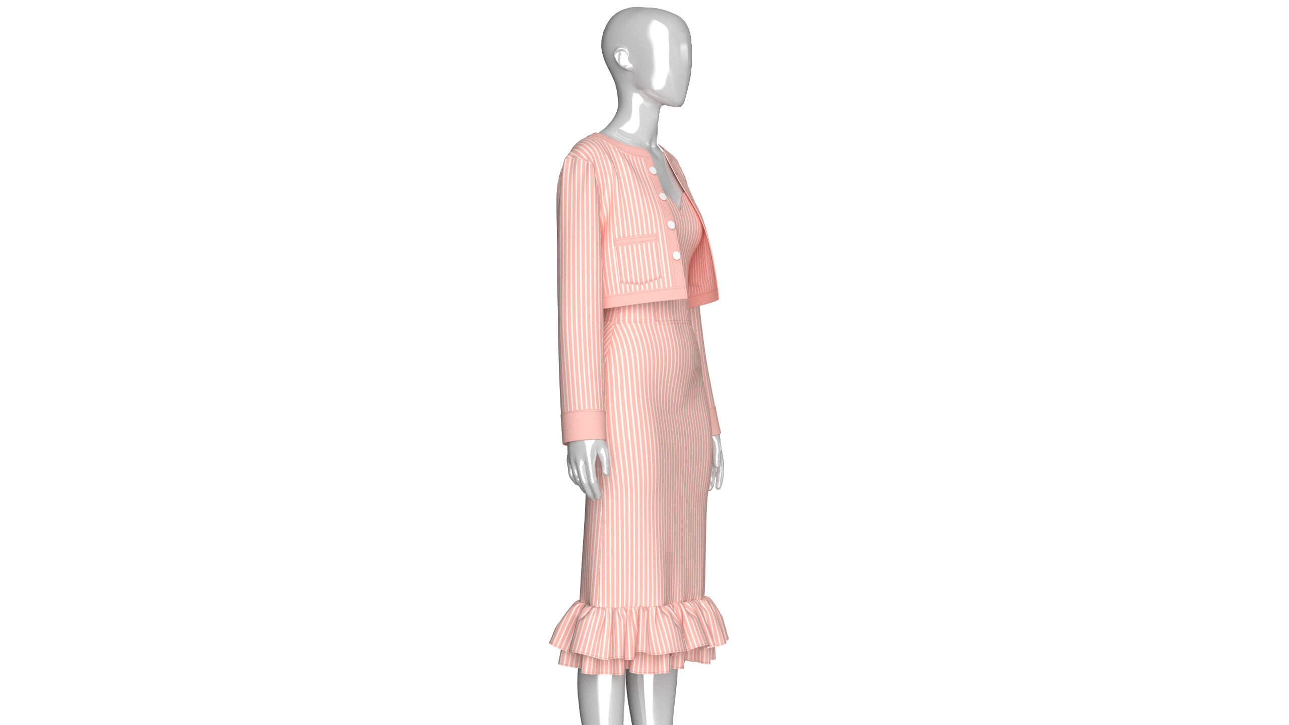 Girls Striped Cropped Cardigan with Midi Dress 3D Model