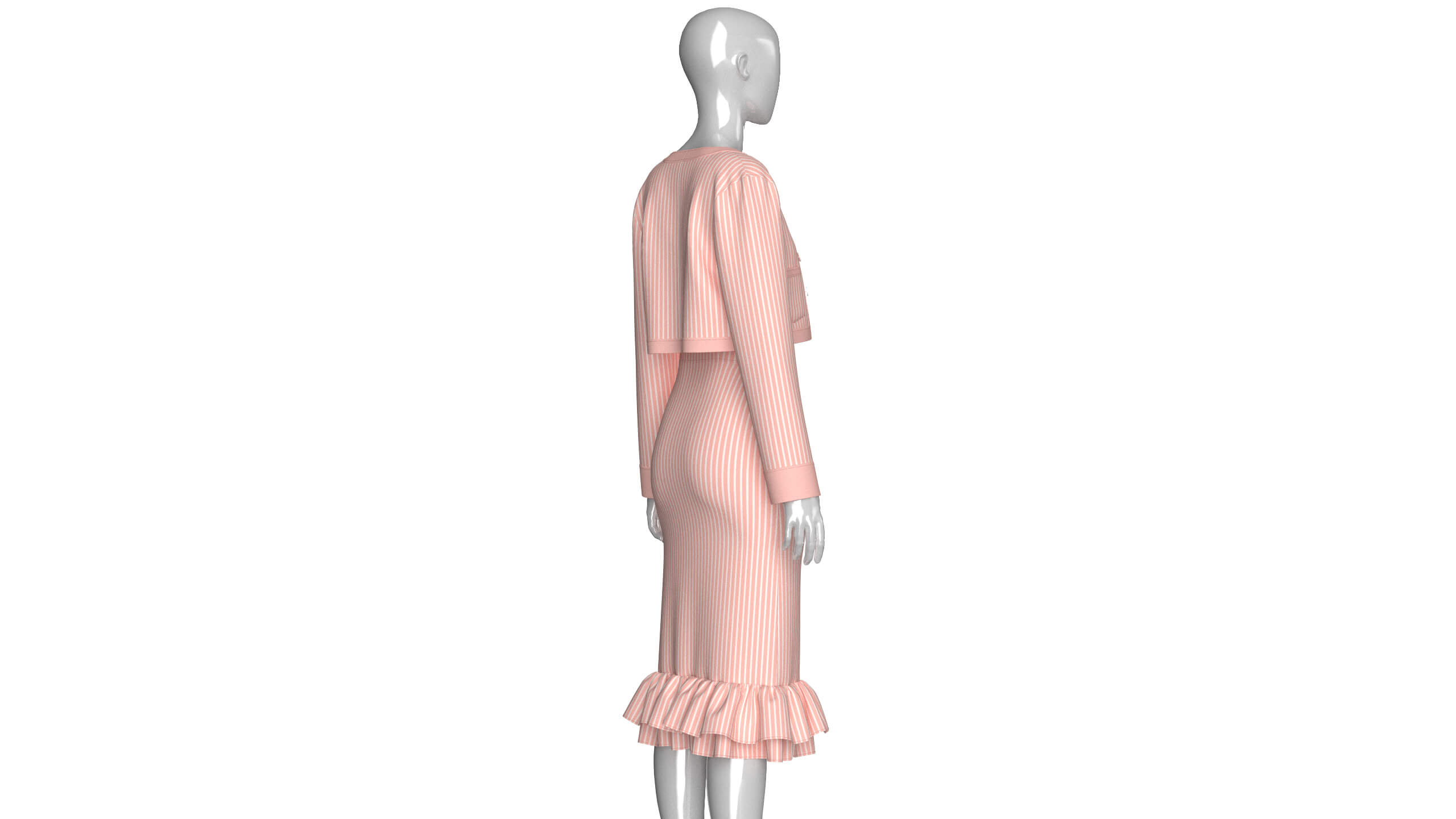 Girls Striped Cropped Cardigan with Midi Dress 3D Model