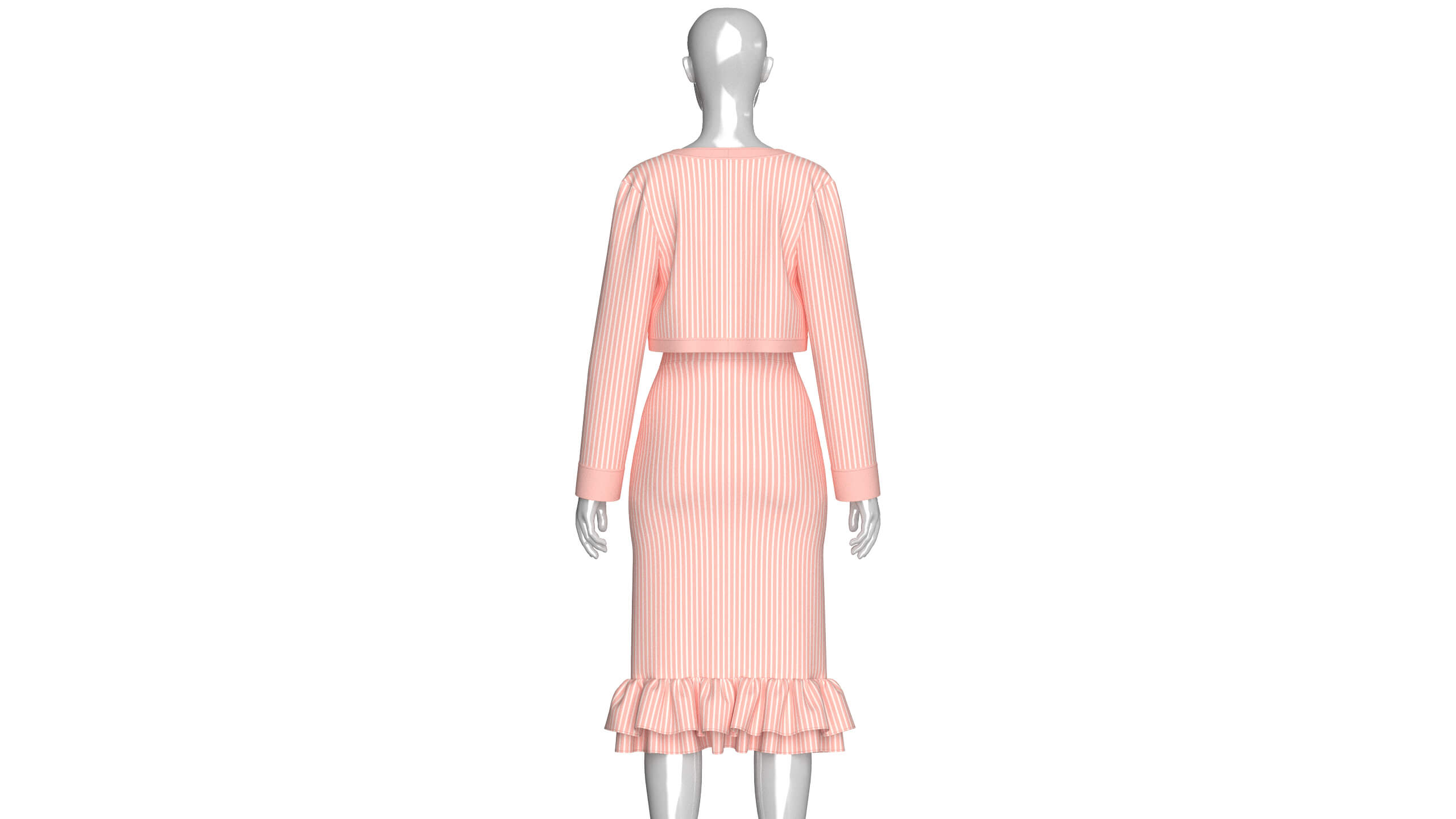 Girls Striped Cropped Cardigan with Midi Dress 3D Model