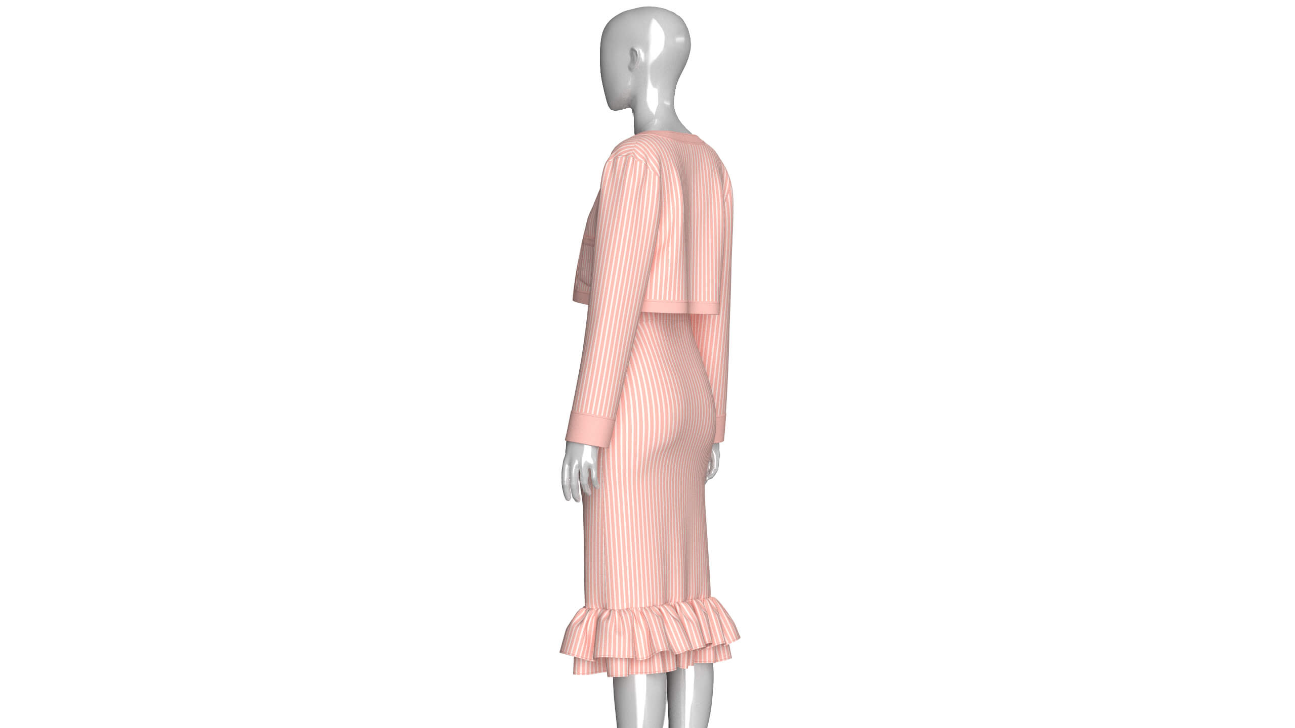 Girls Striped Cropped Cardigan with Midi Dress 3D Model