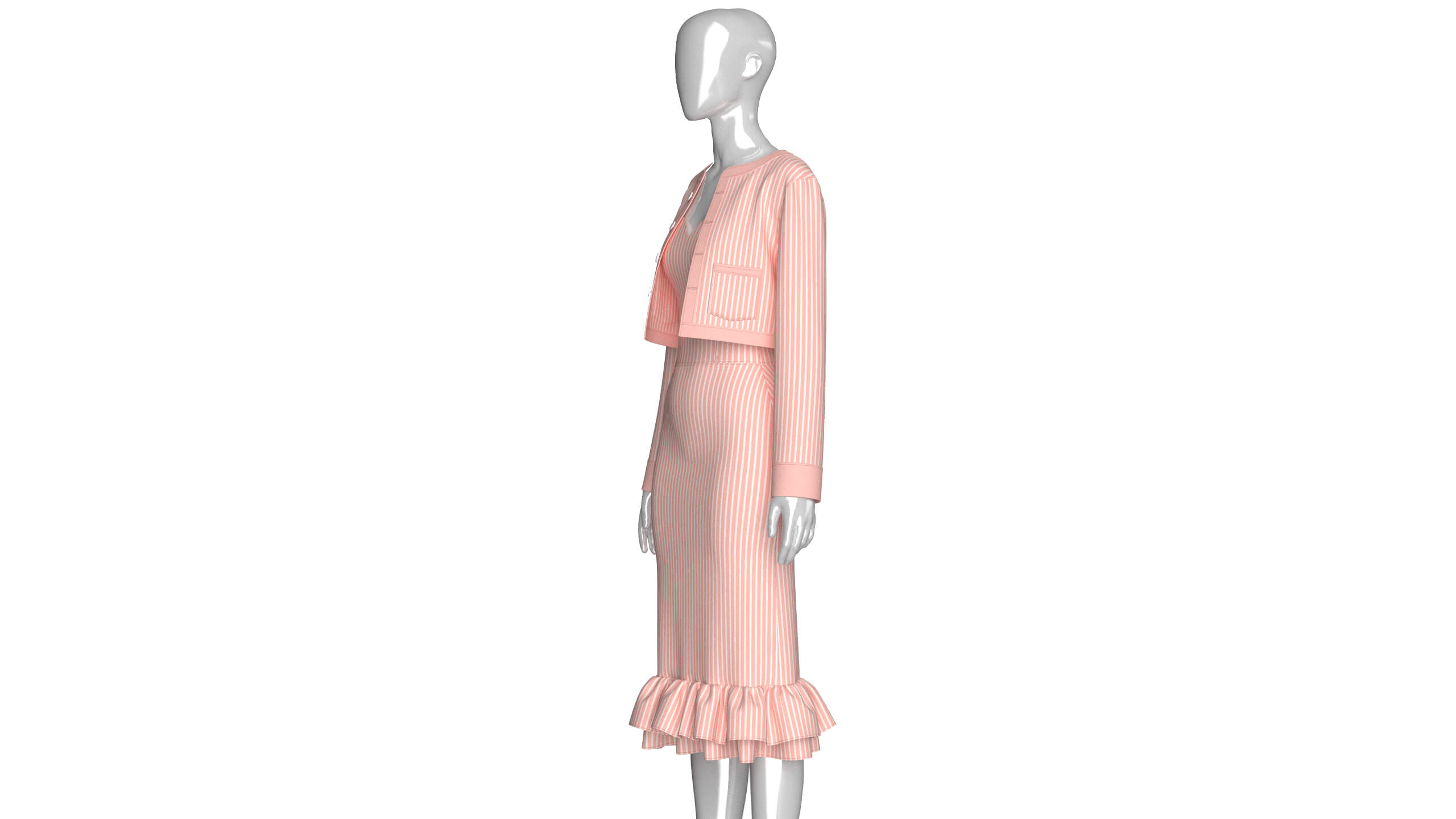 Girls Striped Cropped Cardigan with Midi Dress 3D Model