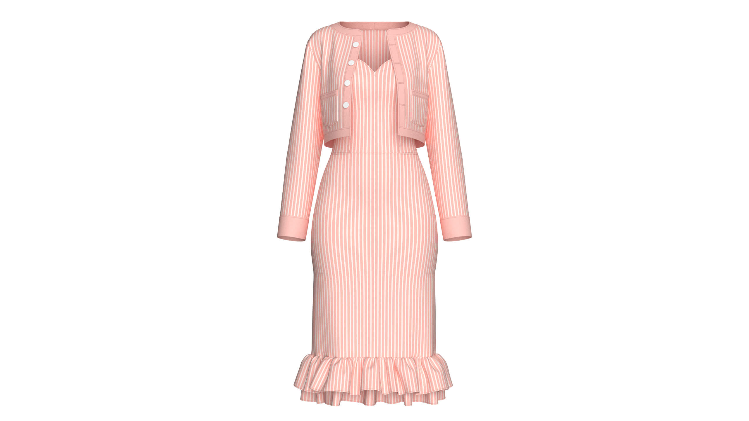 Girls Striped Cropped Cardigan with Midi Dress 3D Model