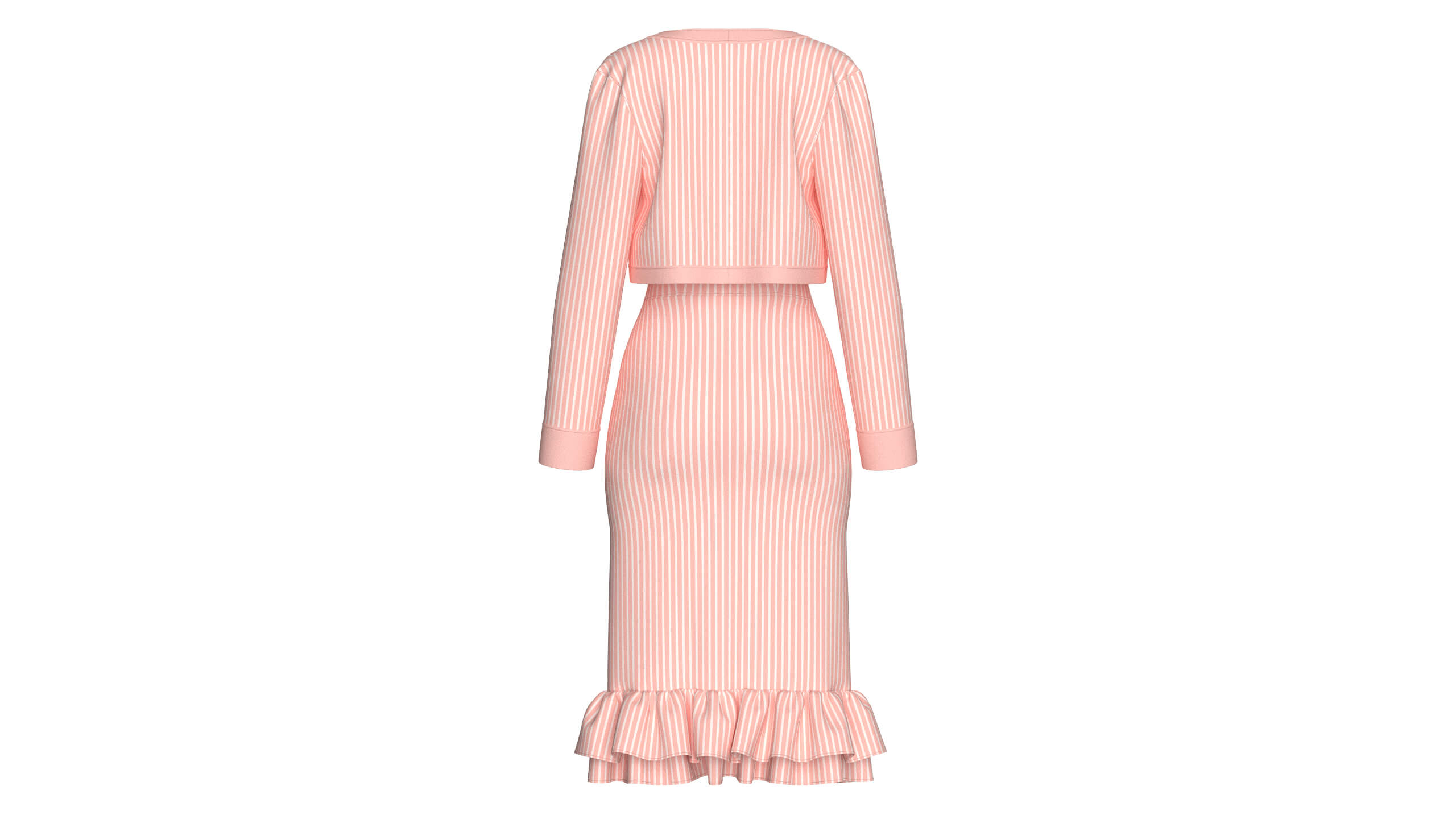 Girls Striped Cropped Cardigan with Midi Dress 3D Model