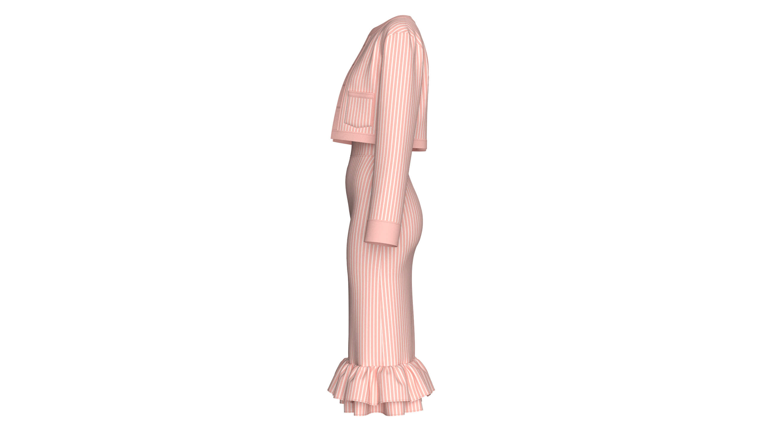 Girls Striped Cropped Cardigan with Midi Dress 3D Model