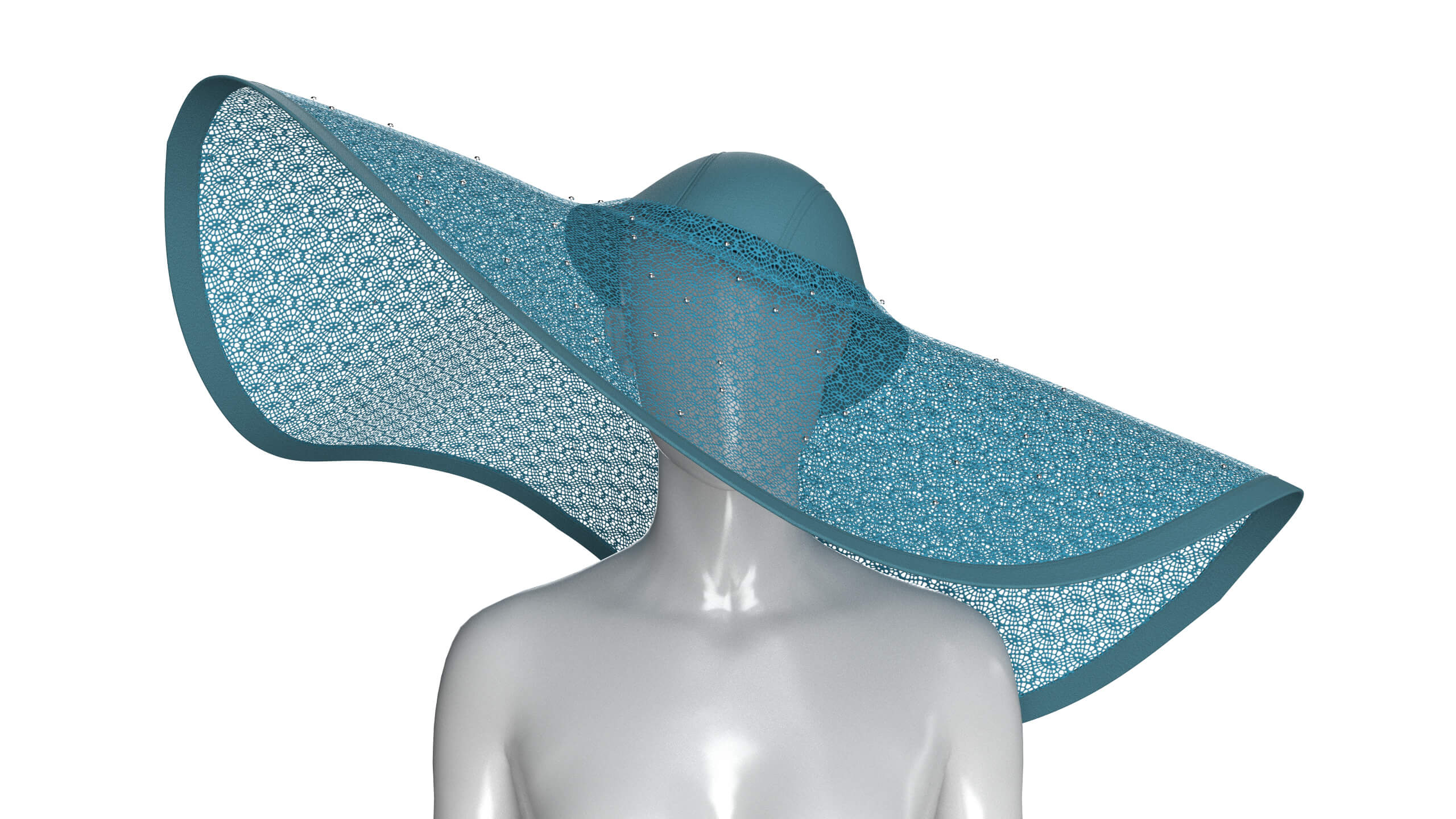 Girls Sun Hat with Lace Patterned 3D Model