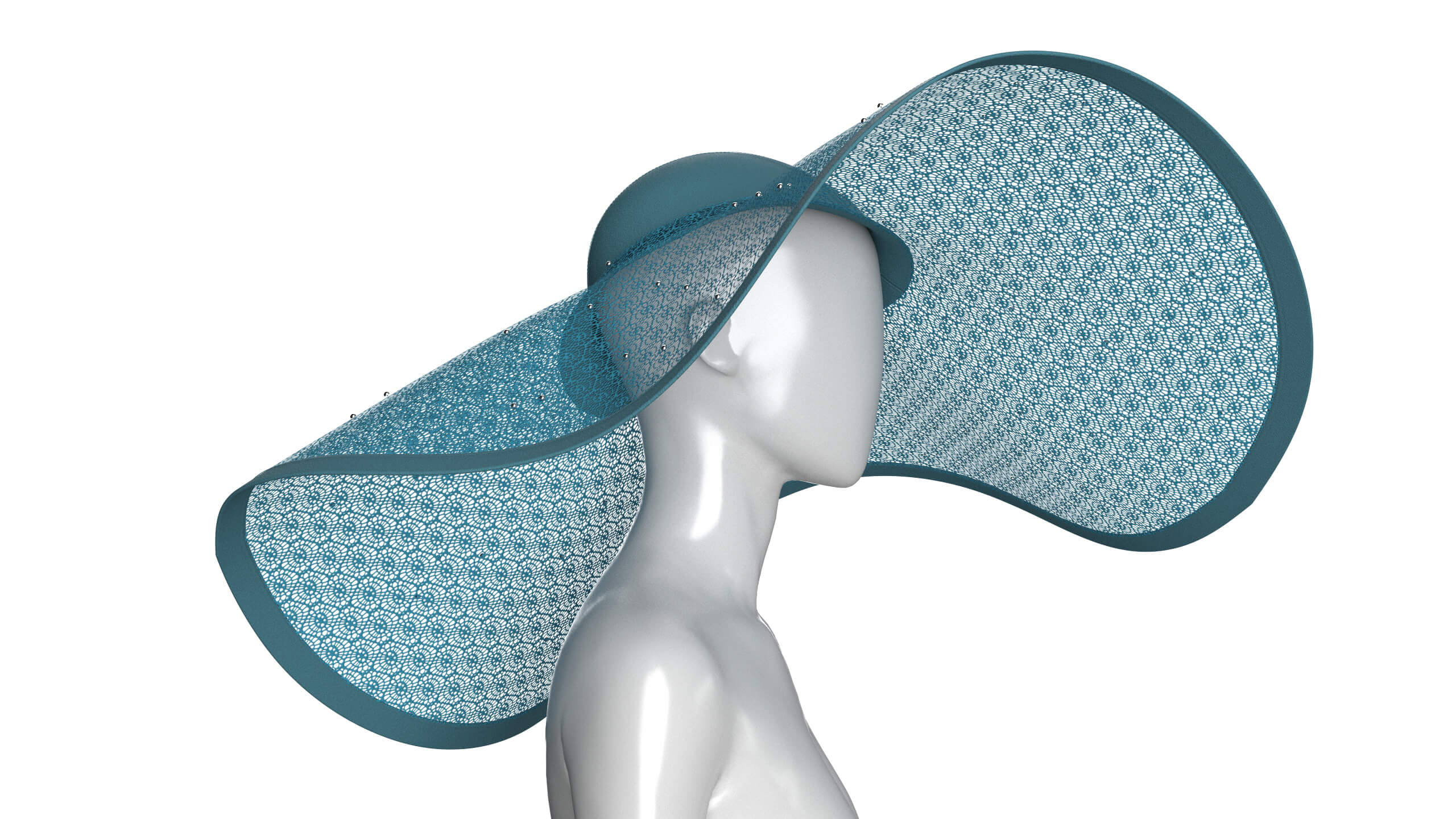 Girls Sun Hat with Lace Patterned 3D Model