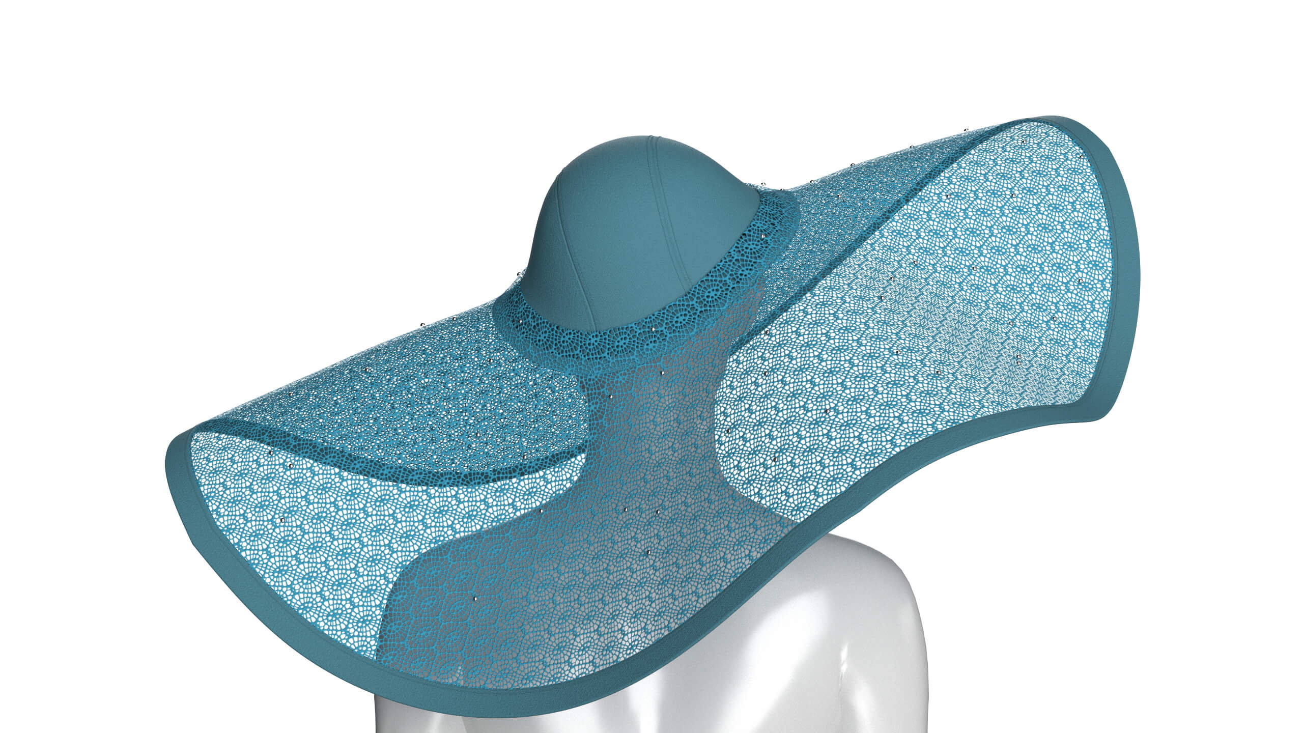 Girls Sun Hat with Lace Patterned 3D Model