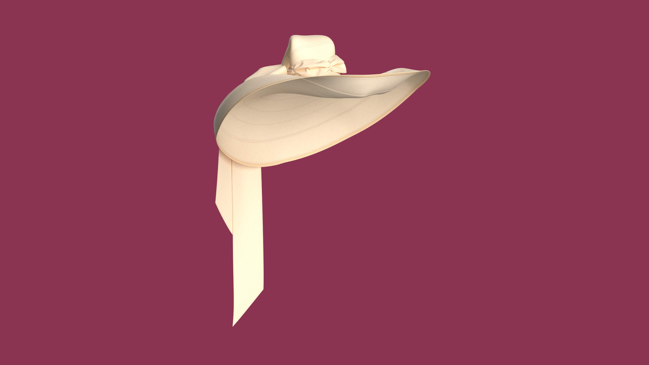 Girls Sun Hat with Long Back Ribbon Ties 3D Model
