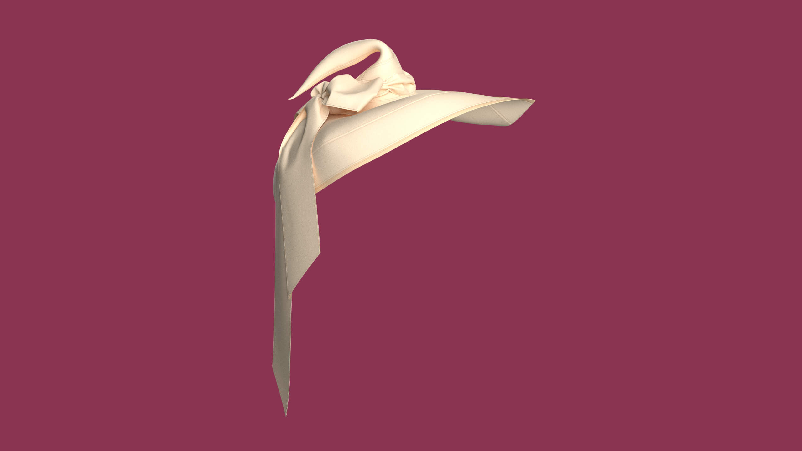 Girls Sun Hat with Long Back Ribbon Ties 3D Model