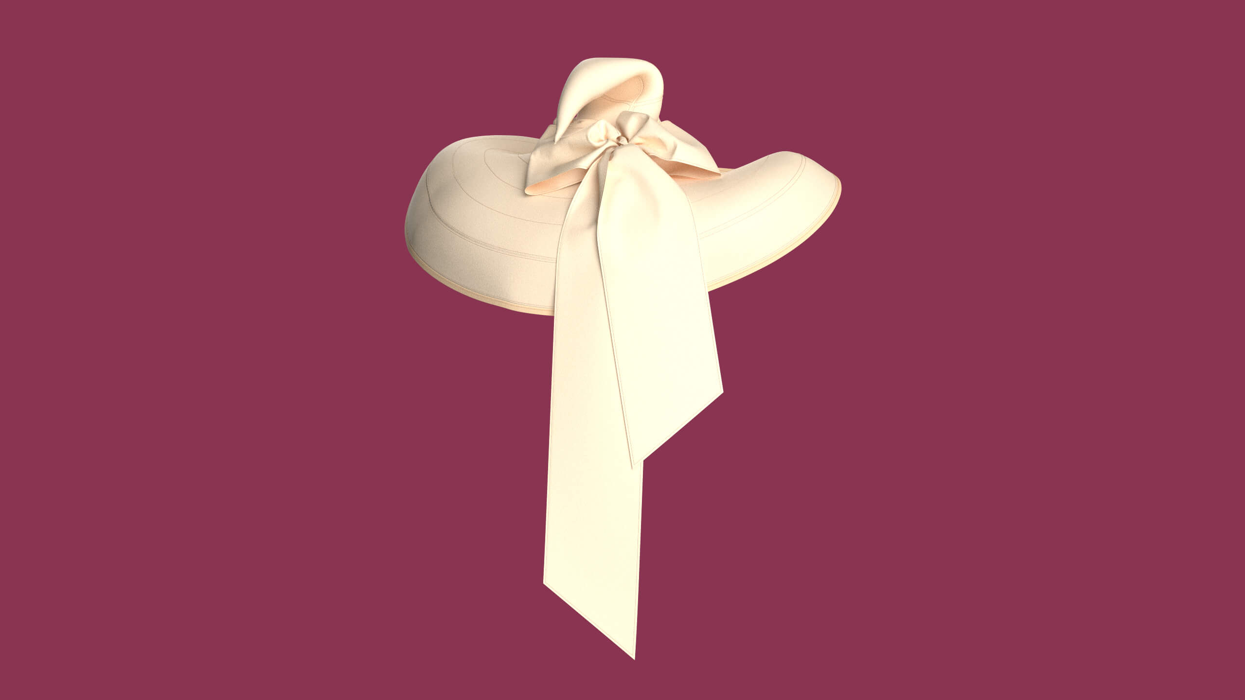 Girls Sun Hat with Long Back Ribbon Ties 3D Model