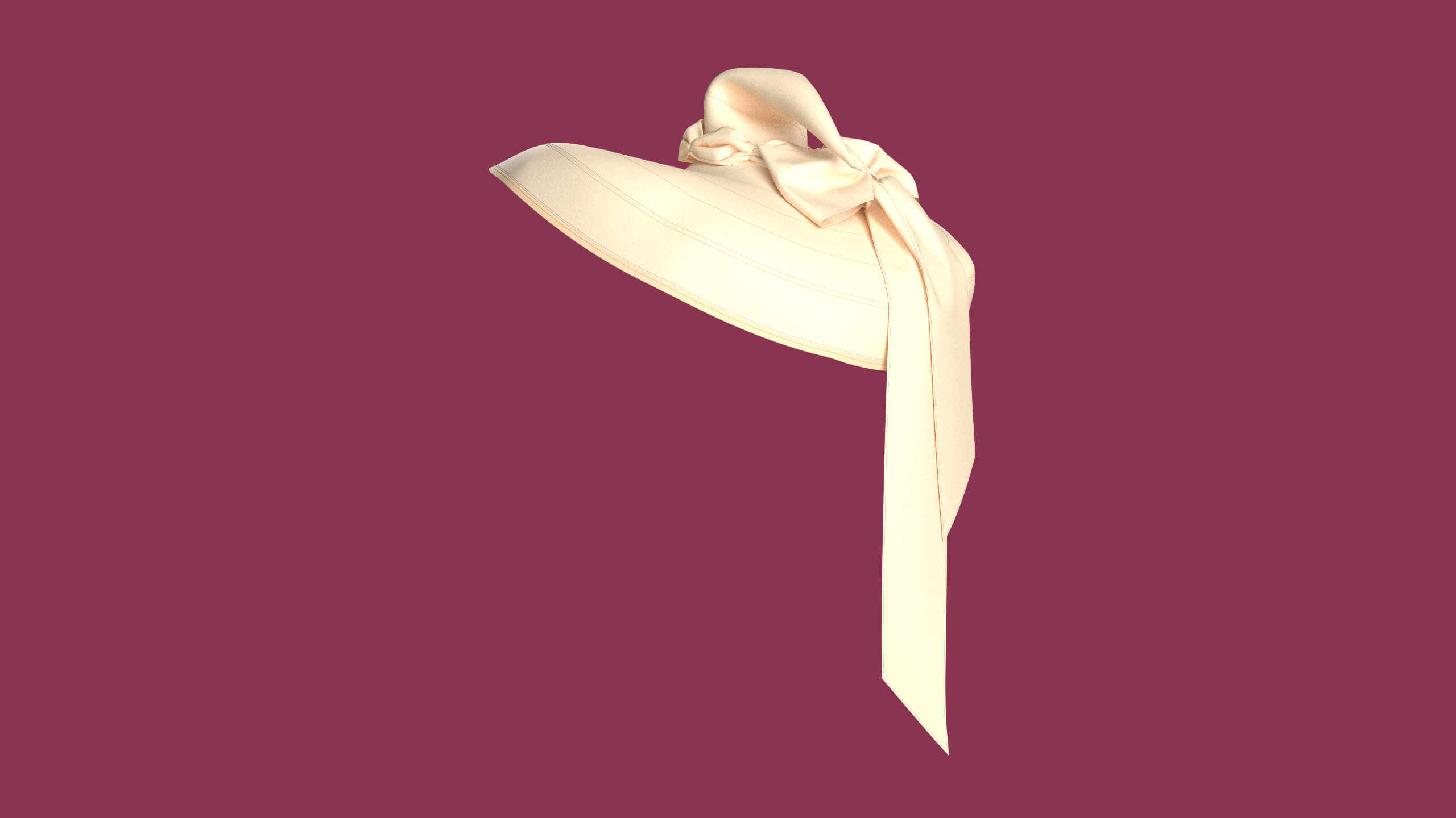 Girls Sun Hat with Long Back Ribbon Ties 3D Model