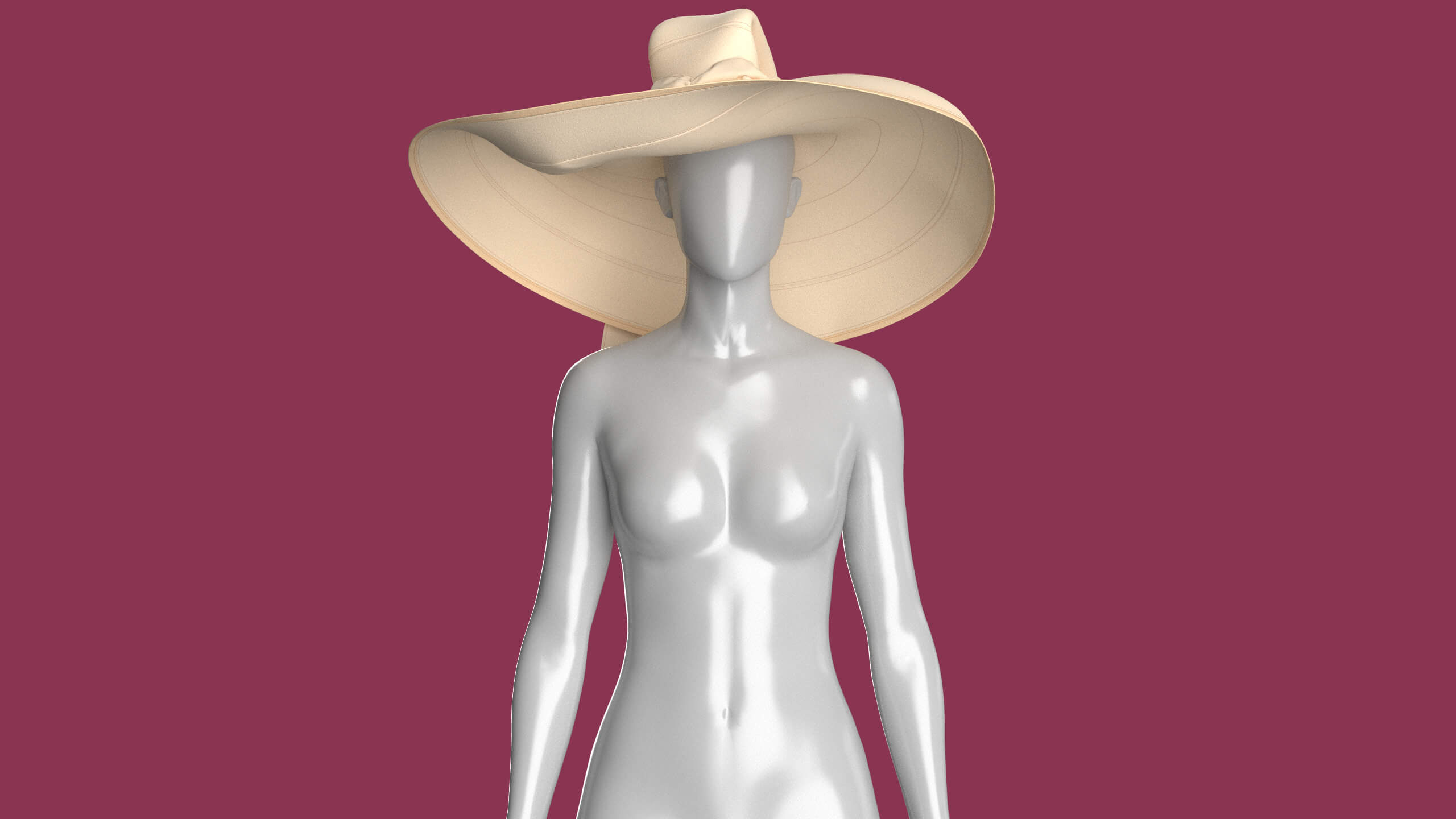 Girls Sun Hat with Long Back Ribbon Ties 3D Model