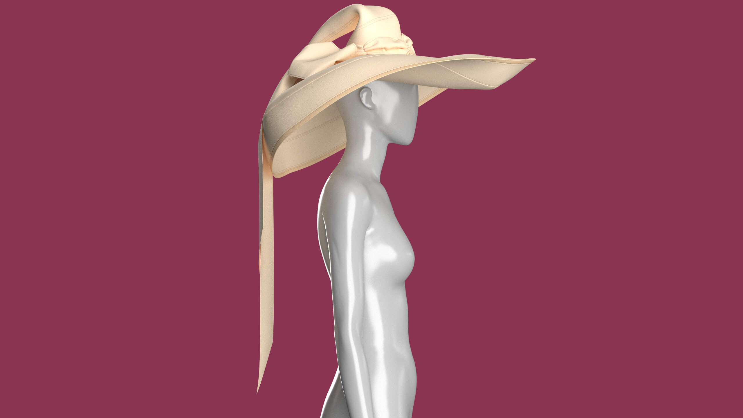 Girls Sun Hat with Long Back Ribbon Ties 3D Model