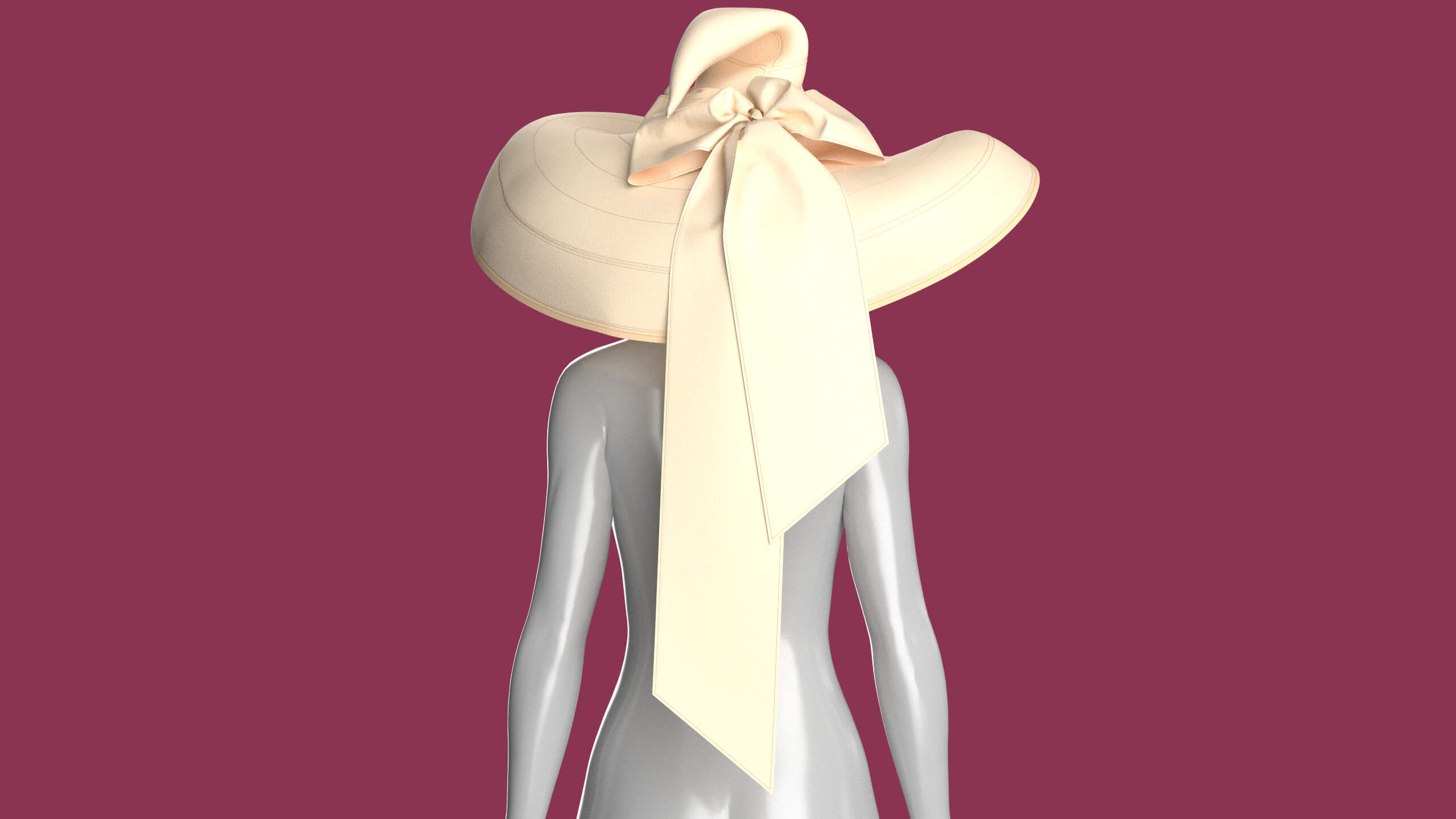Girls Sun Hat with Long Back Ribbon Ties 3D Model