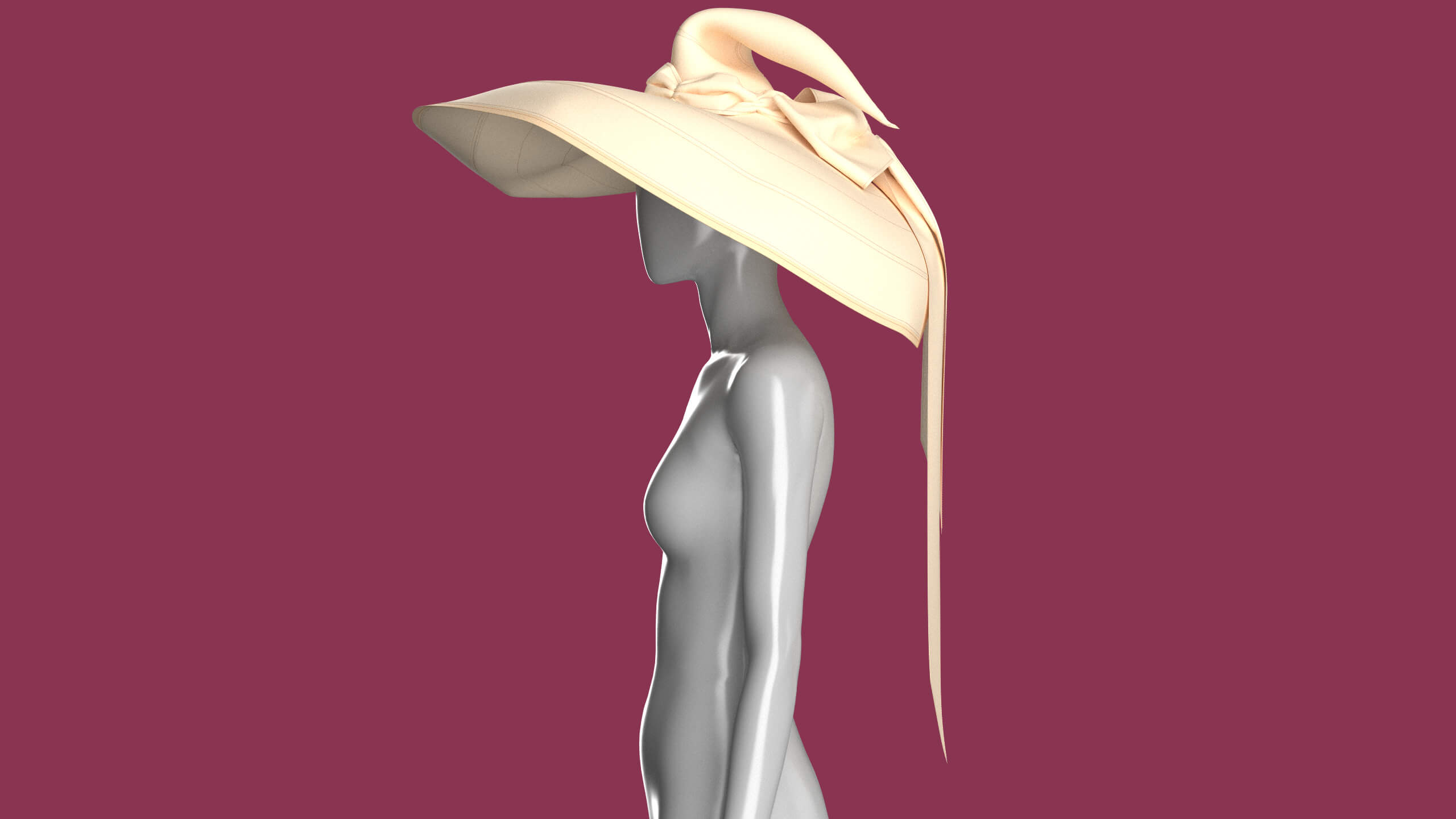 Girls Sun Hat with Long Back Ribbon Ties 3D Model