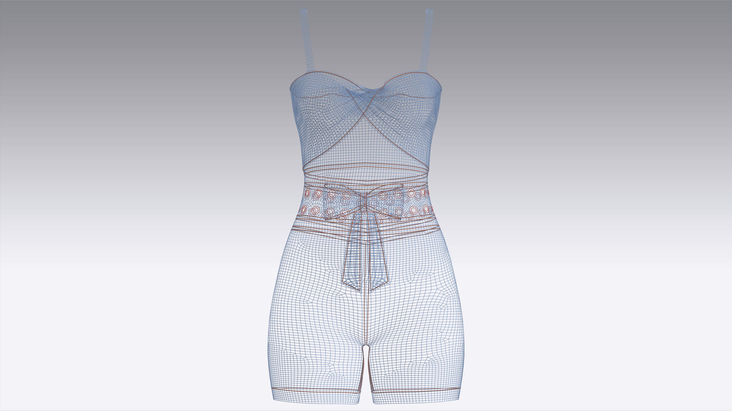 Girls Sweetheart Neck Denim Romper with Eyelet 3D Model