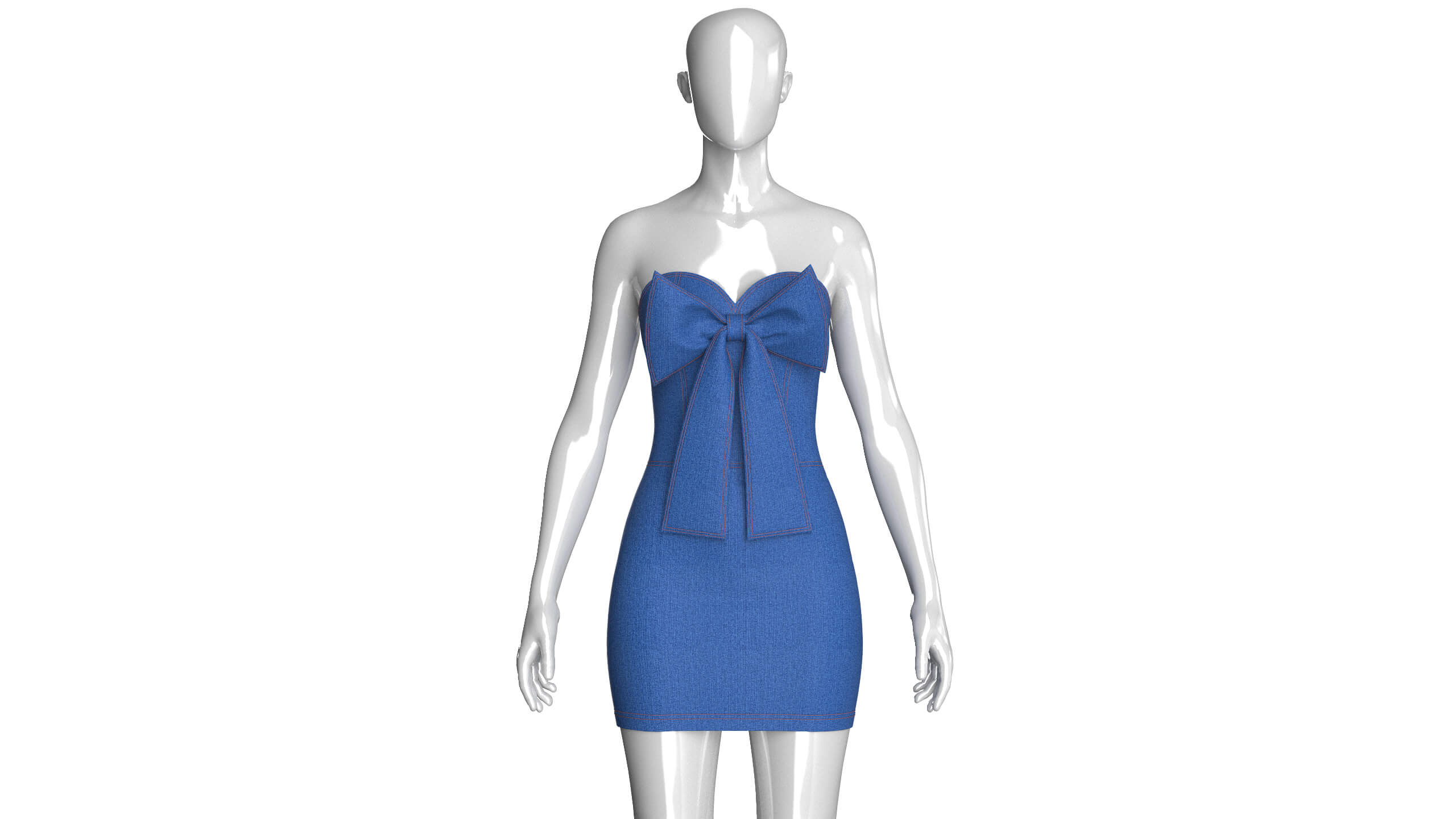 Girls Sweetheart Neckline Denim Mini Dress 3D Model