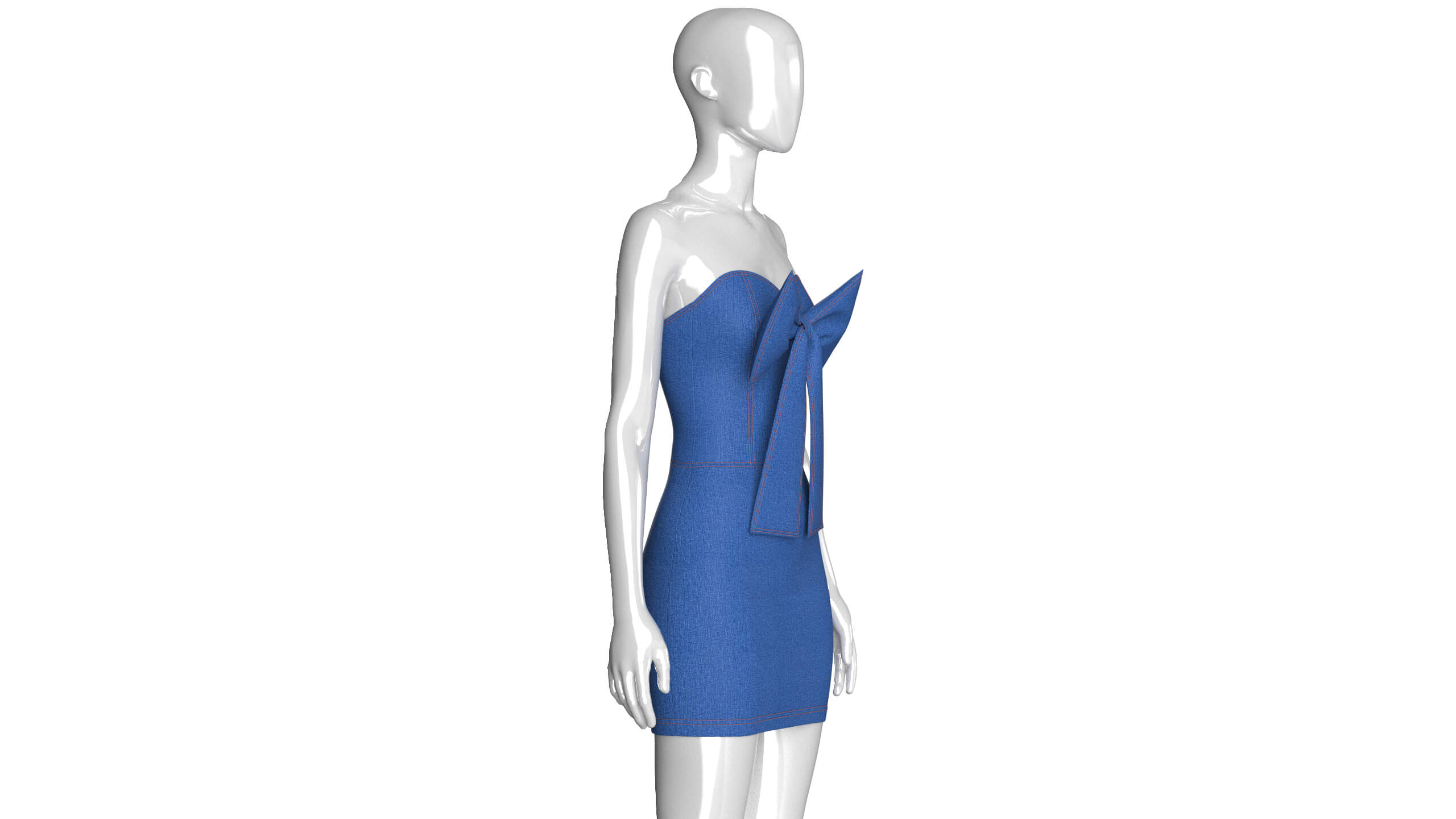 Girls Sweetheart Neckline Denim Mini Dress 3D Model